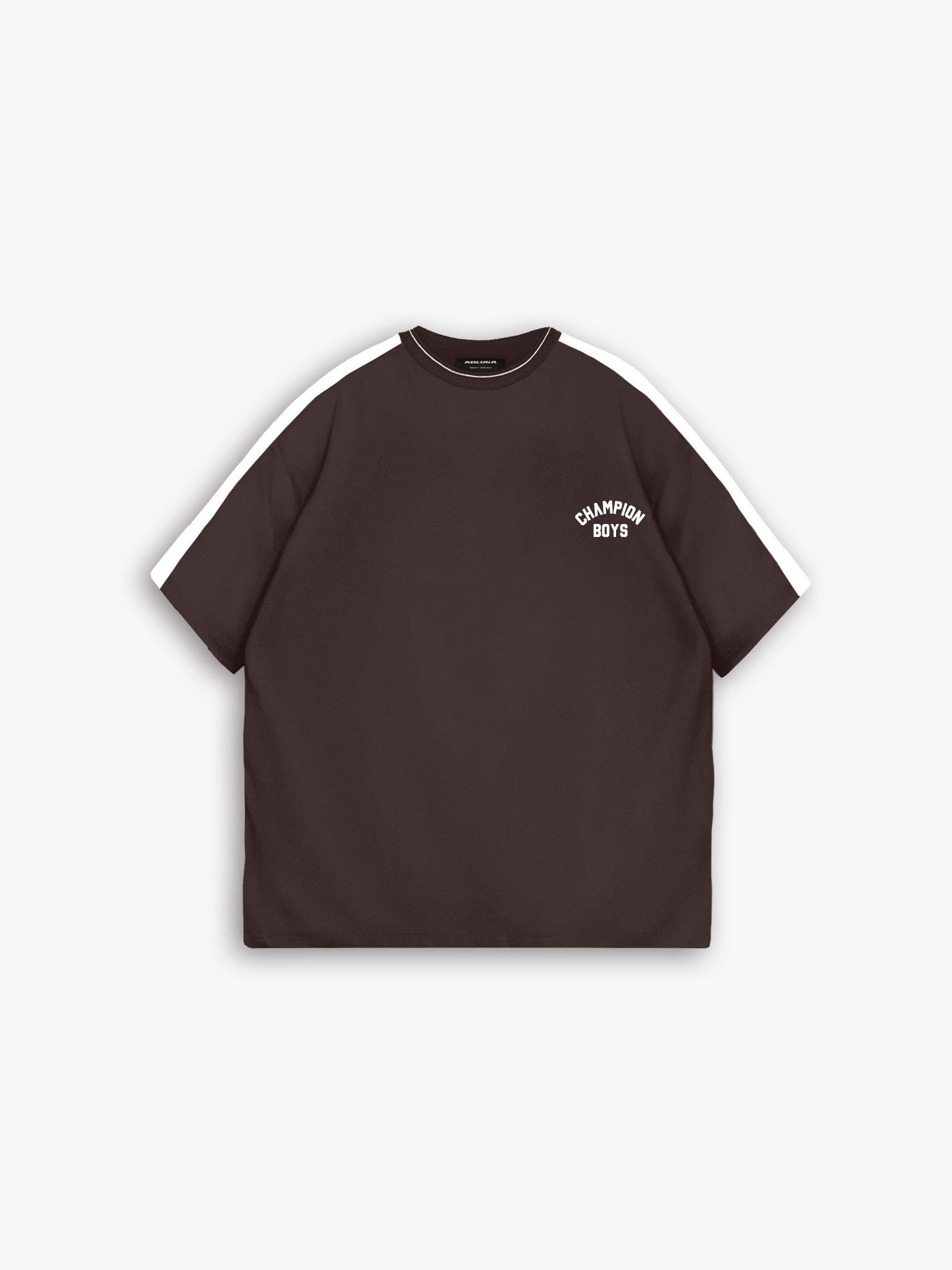 Oversize 'Champion Boys' Baskılı T-Shirt Kahverengi