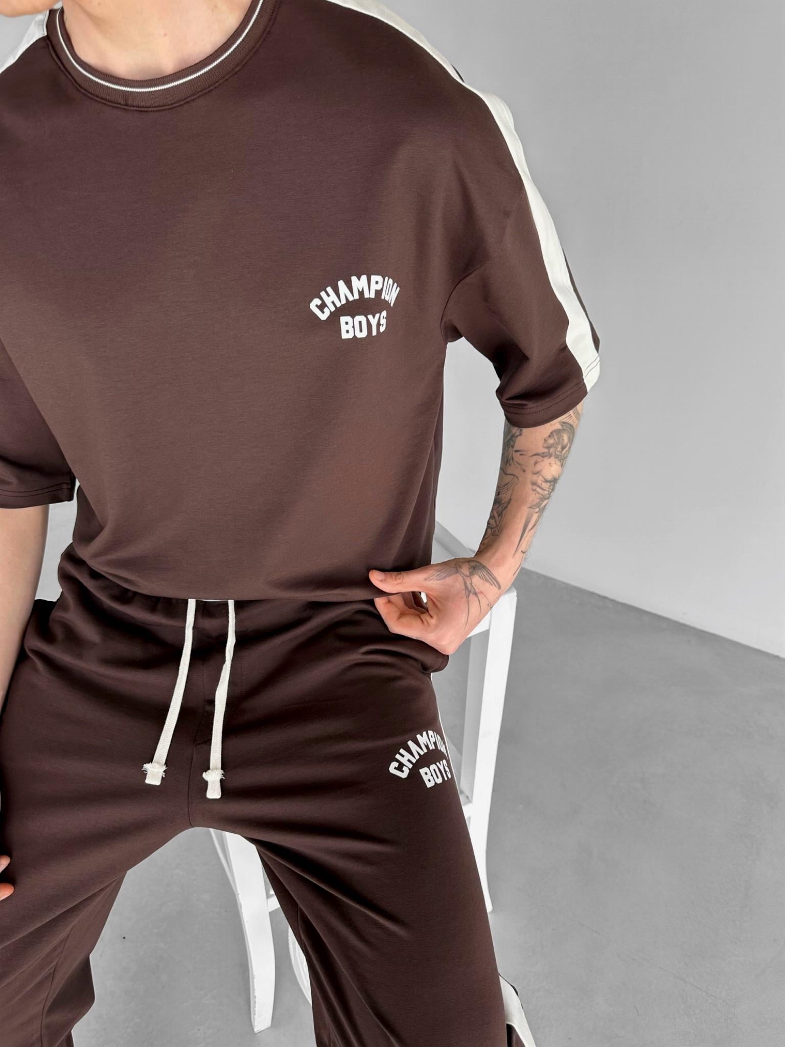 Oversize 'Champion Boys' Baskılı T-Shirt Kahverengi