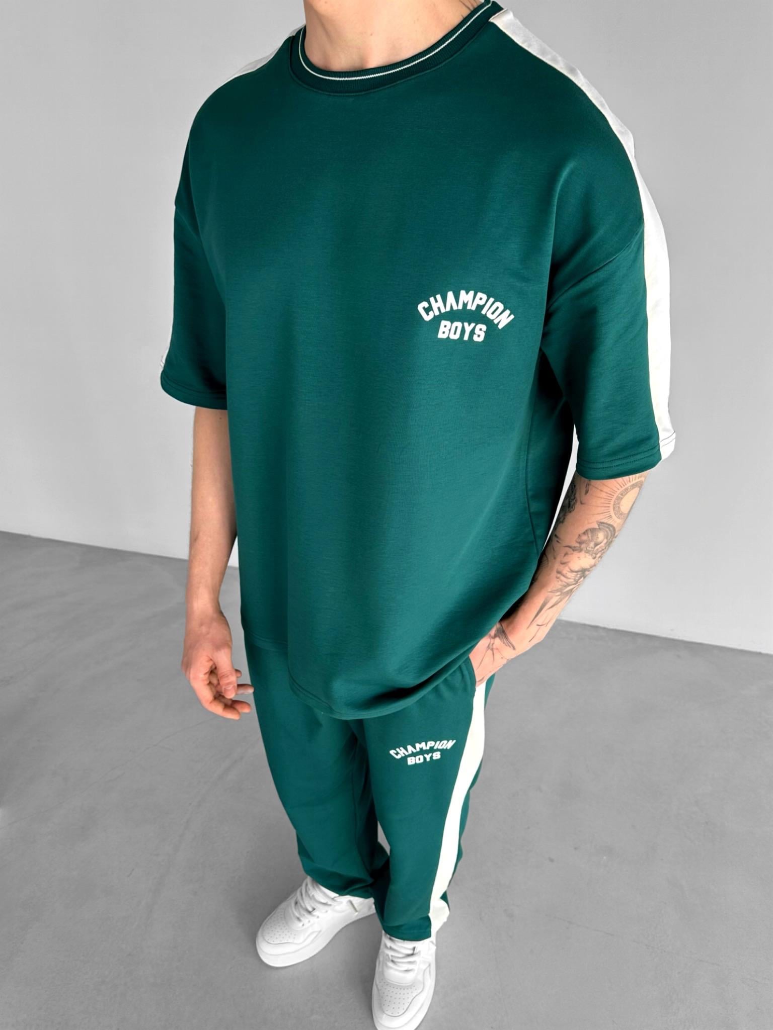 Oversize 'Champion Boys' Baskılı T-Shirt Yeşil