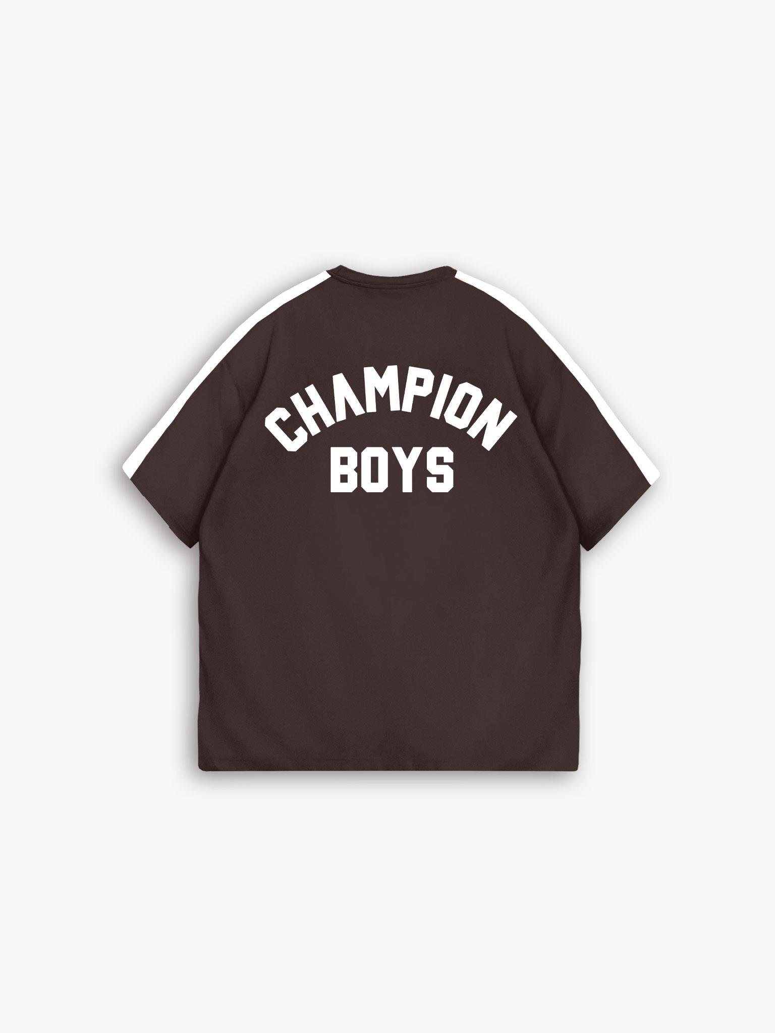 Oversize 'Champion Boys' Baskılı T-Shirt Kahverengi