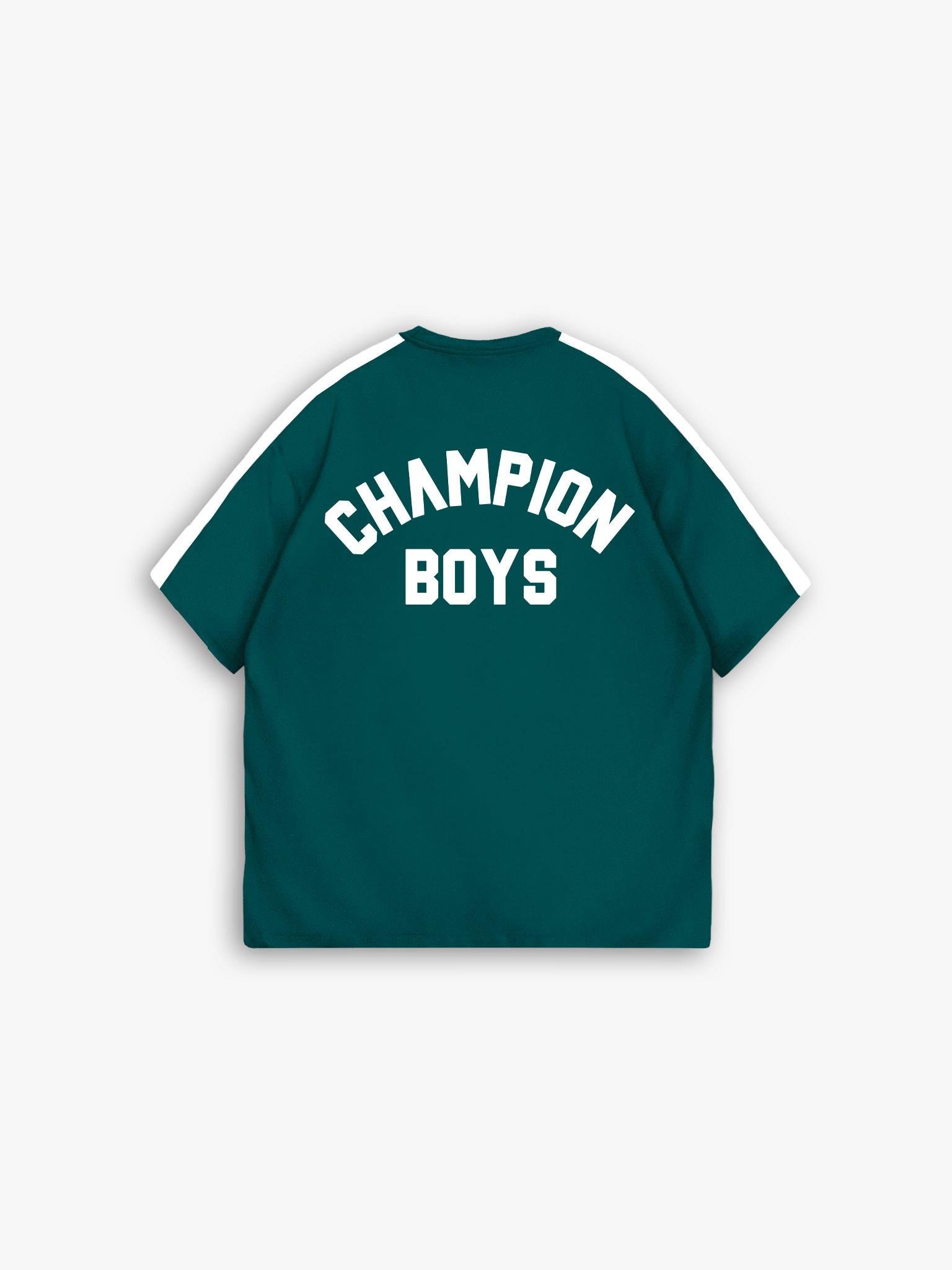 Oversize 'Champion Boys' Baskılı T-Shirt Yeşil