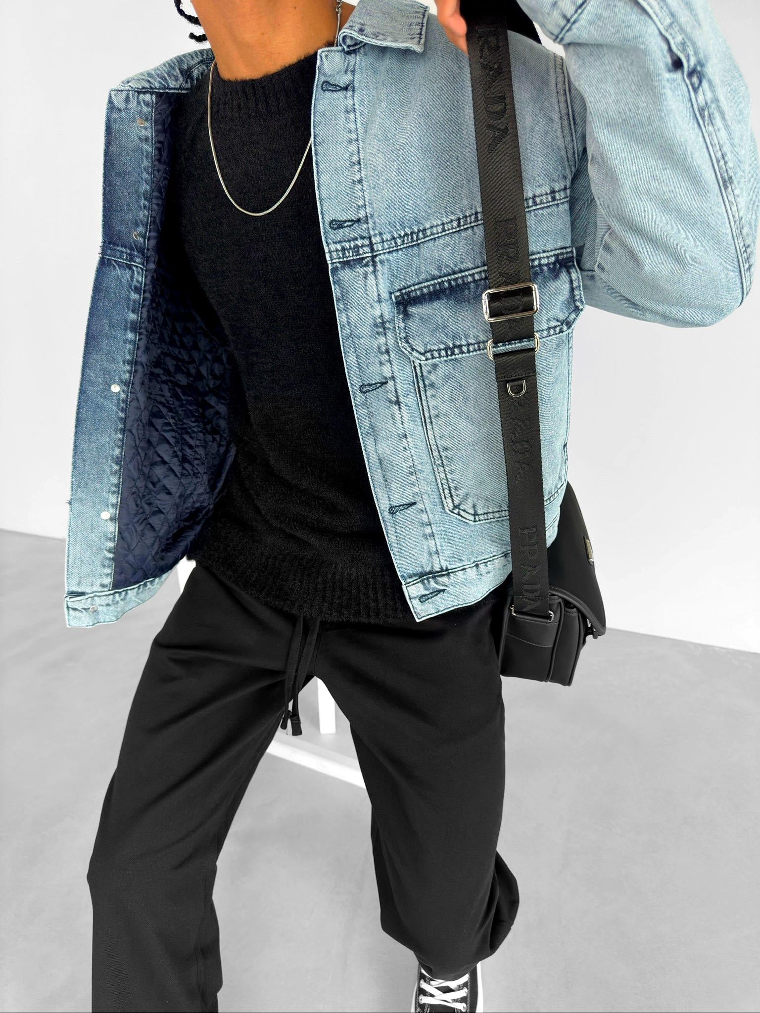 Oversize Çift Cepli Denim Ceket Buz Mavi