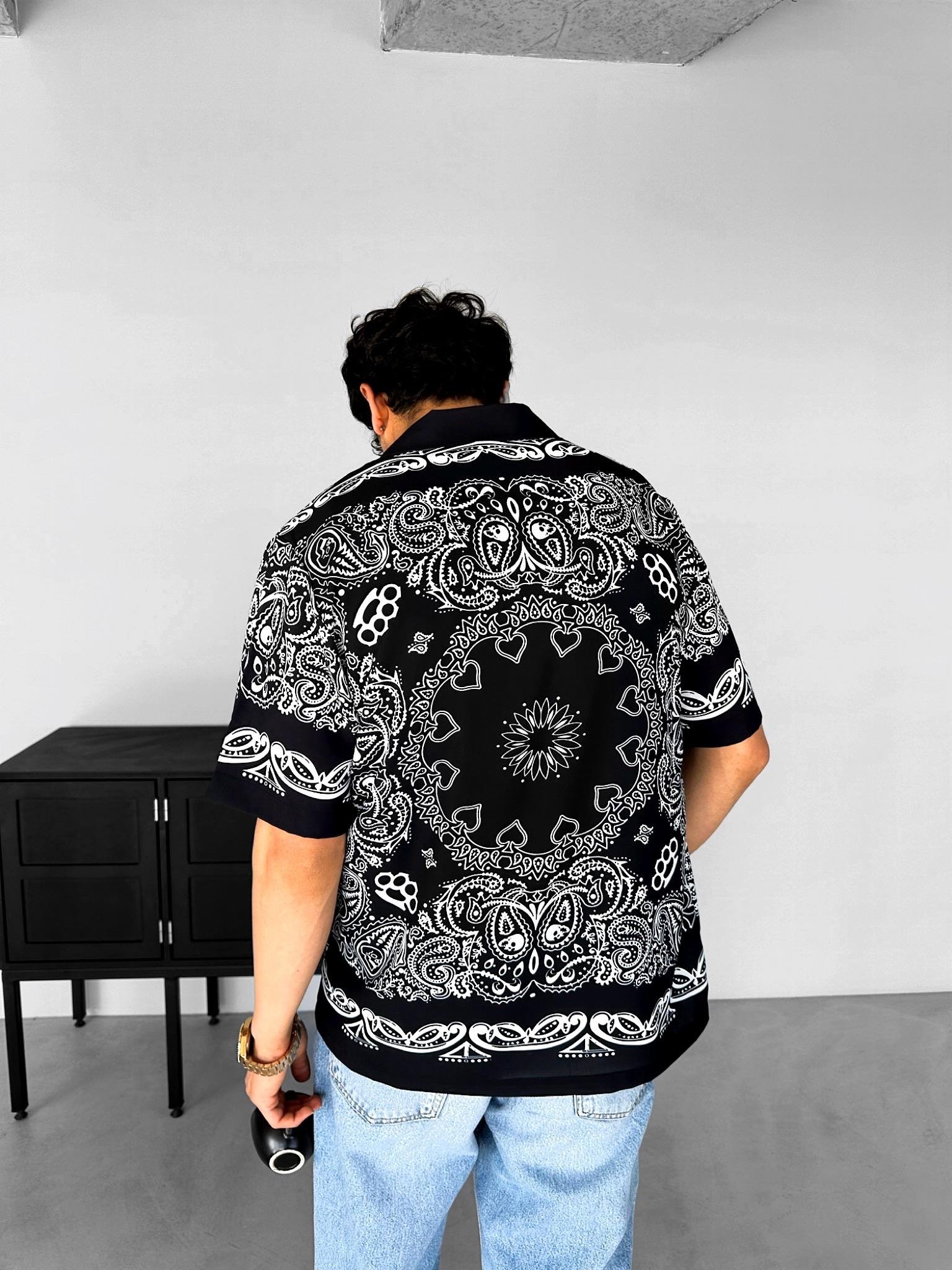 Oversize Desenli Gömlek Siyah