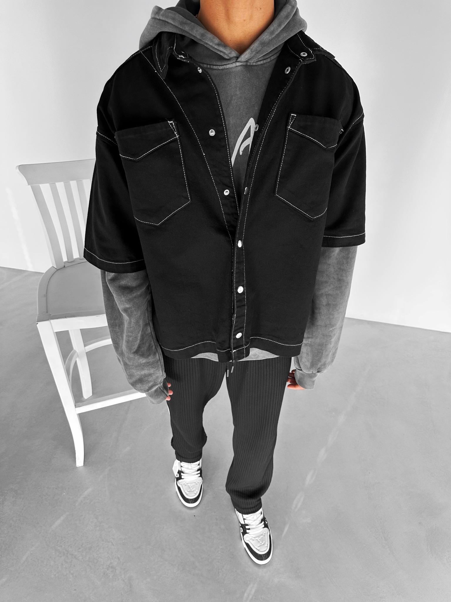 Oversize Dikiş Detaylı Jean Ceket Siyah