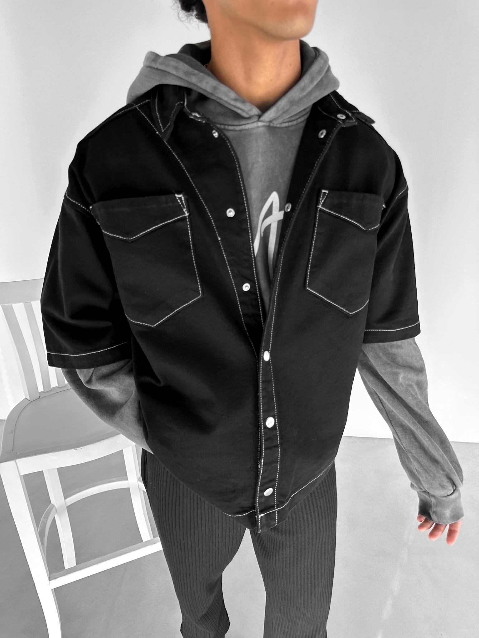 Oversize Dikiş Detaylı Jean Ceket Siyah