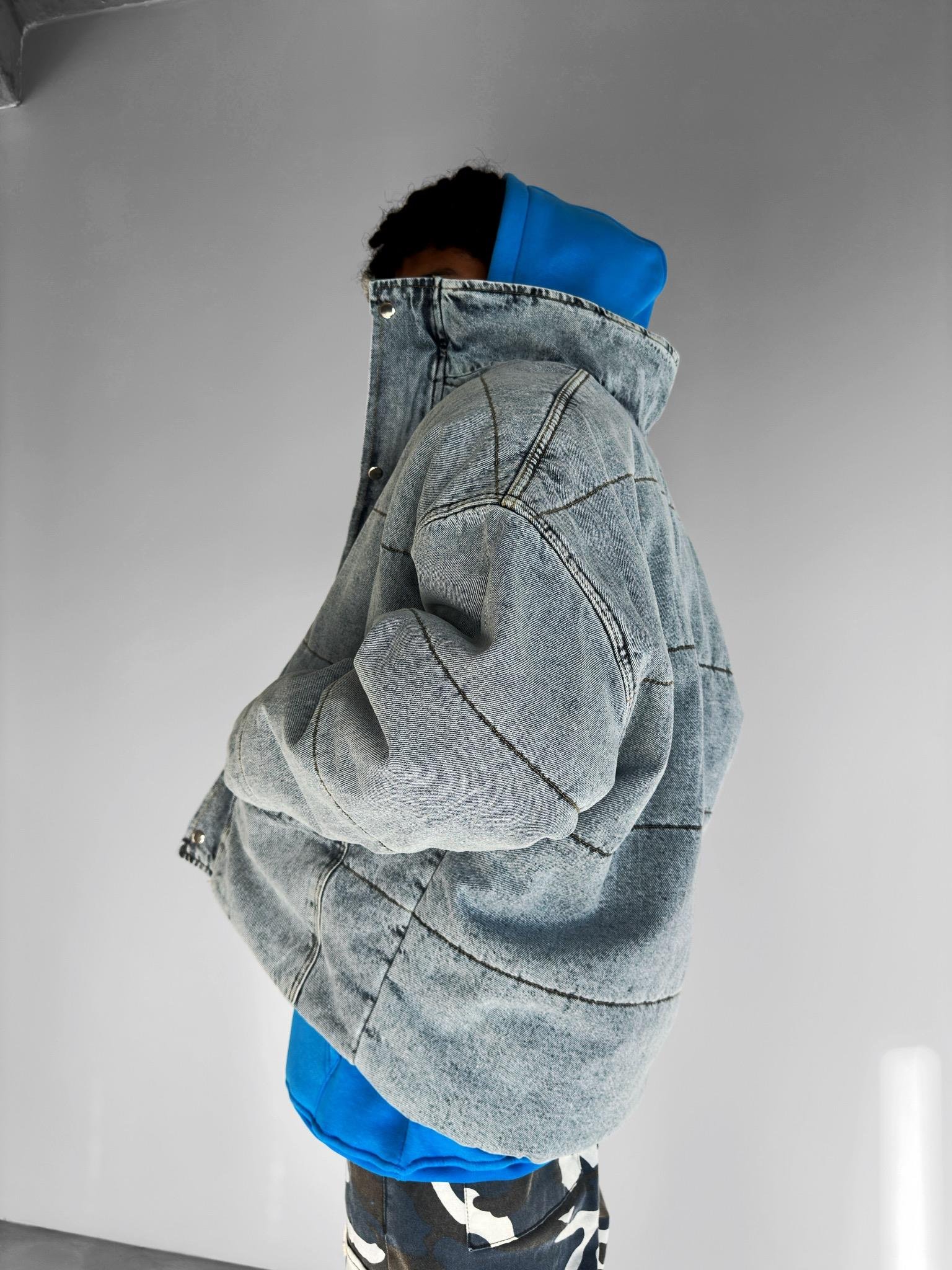 Oversize Dolgulu Denim Mont Buz Mavi