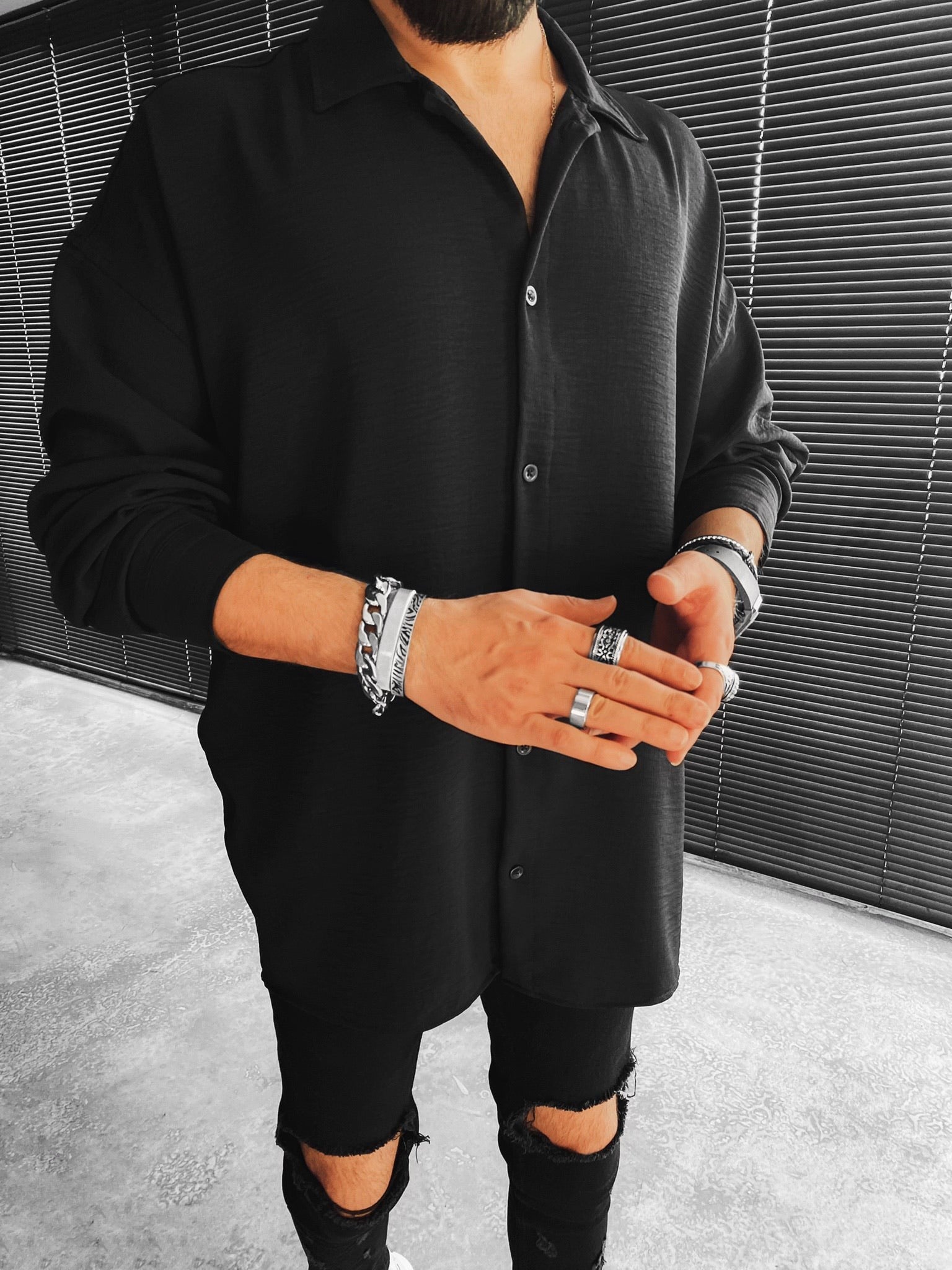 -ABLUKA-ONLİNE-Oversize-Düğmeli-Gömlek-Siyah-