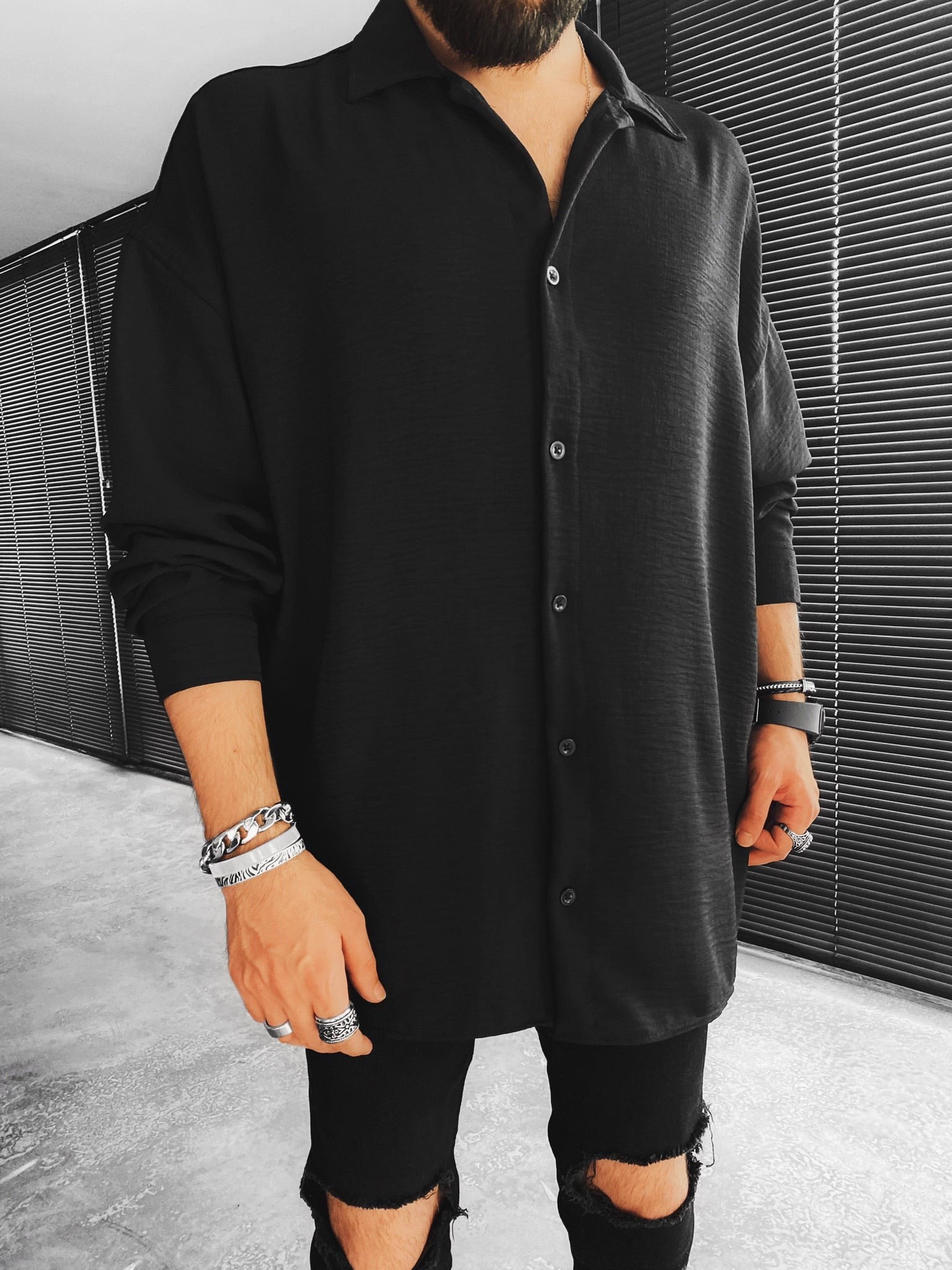 -ABLUKA-ONLİNE-Oversize-Düğmeli-Gömlek-Siyah-