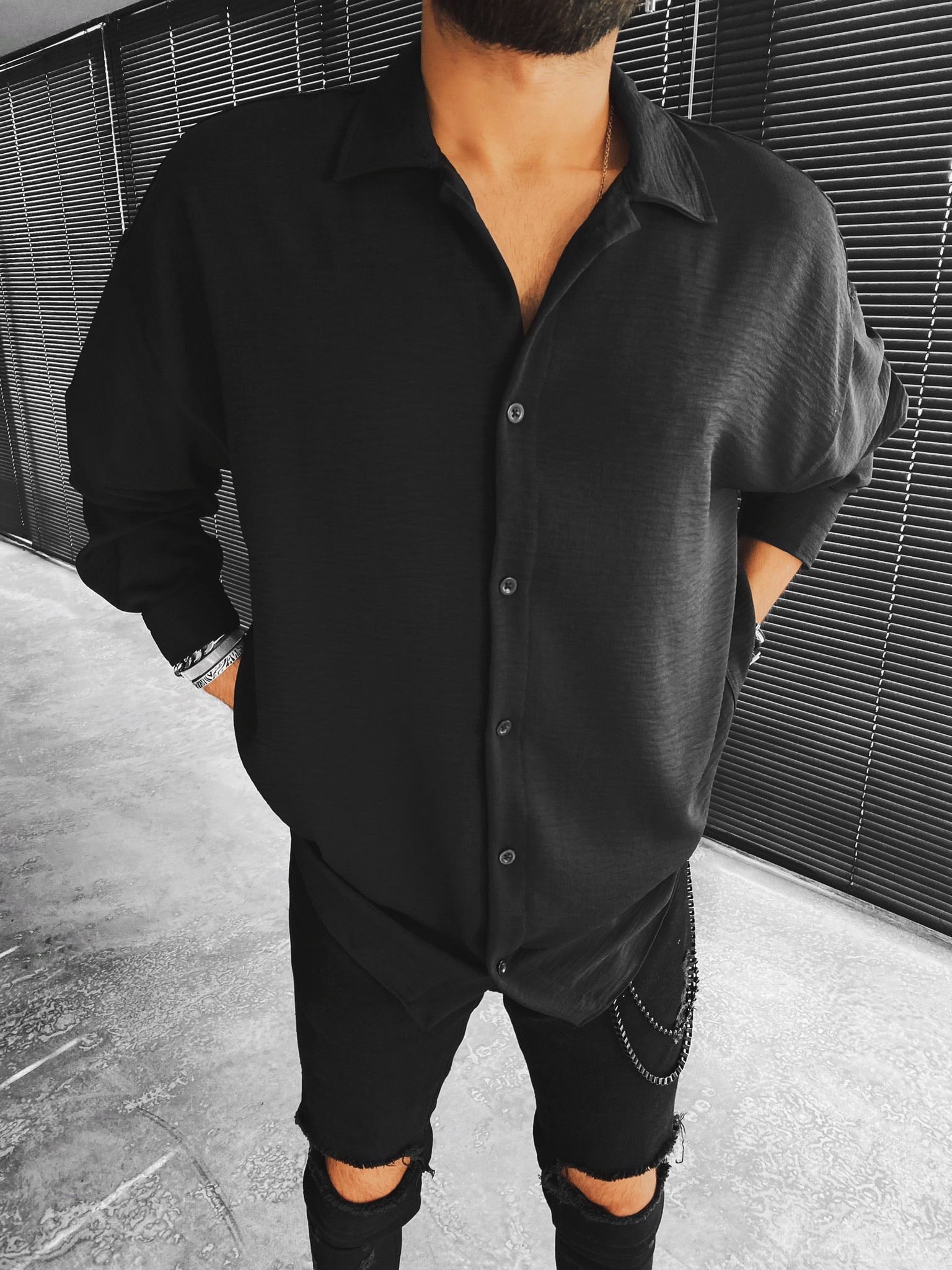 -ABLUKA-ONLİNE-Oversize-Düğmeli-Gömlek-Siyah-