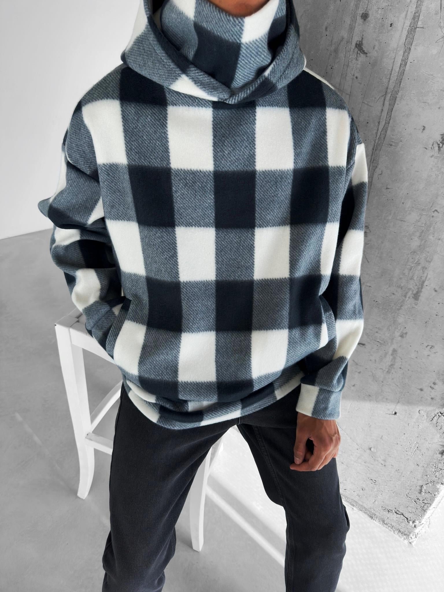 Oversize Ekose Polar Hoodie Antrasit
