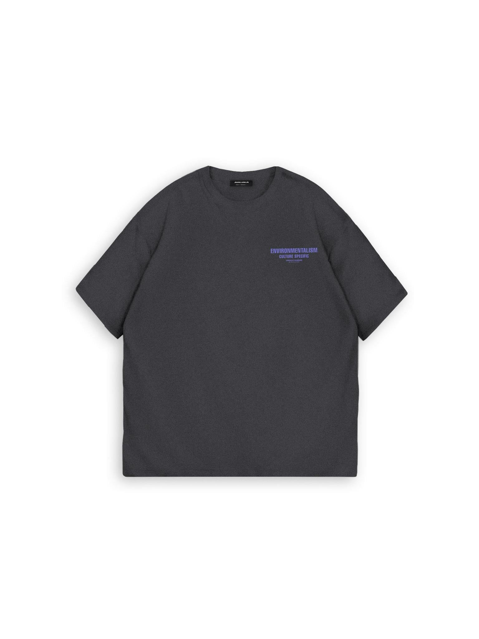 Oversize Eskitme Görünümlü T-Shirt Füme