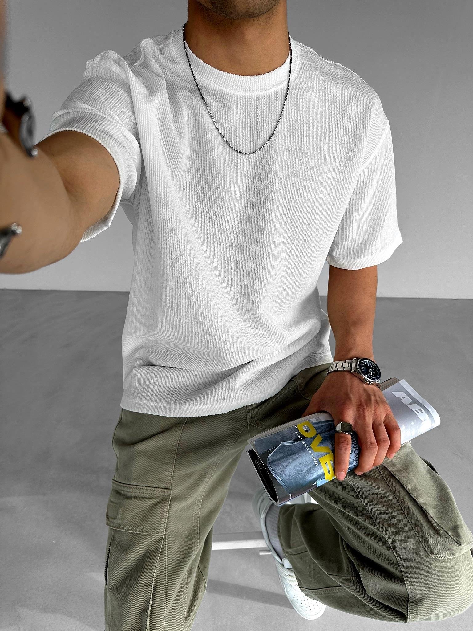 Oversize Esnek Kumaş Basic T-Shirt Beyaz