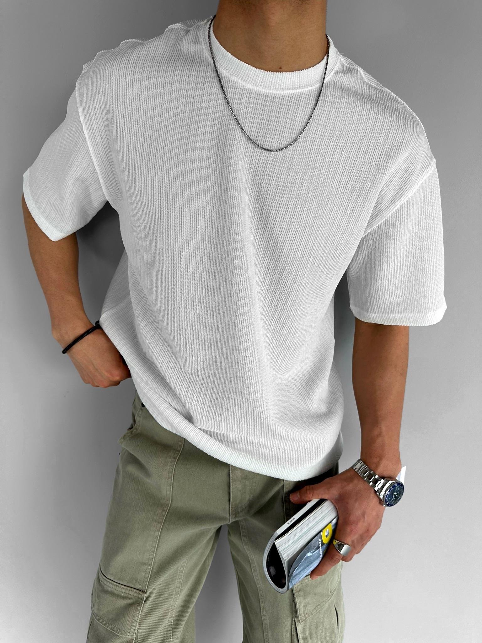 Oversize Esnek Kumaş Basic T-Shirt Beyaz