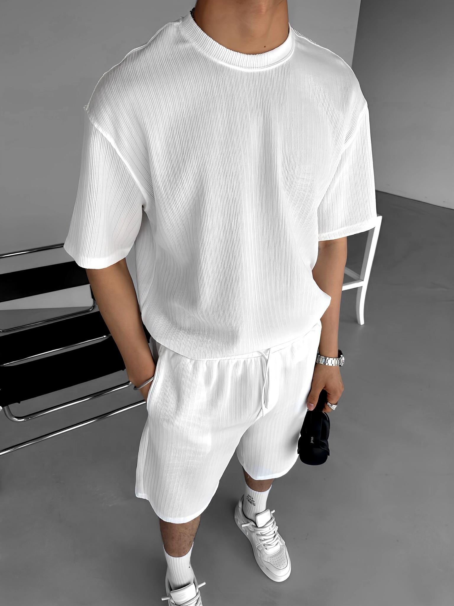 Oversize Esnek Kumaş Basic T-Shirt Beyaz