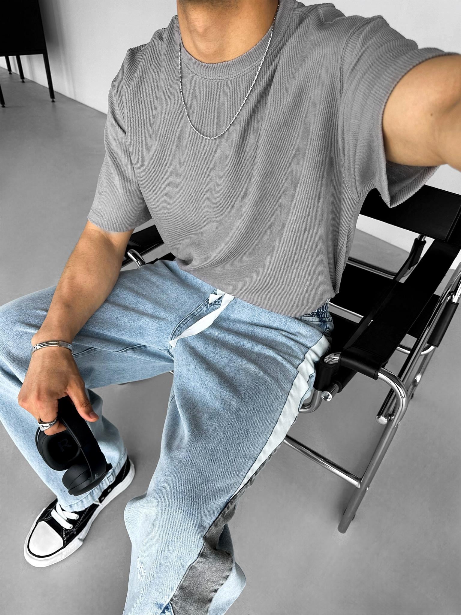 Oversize Esnek Kumaş Basic T-Shirt Gri
