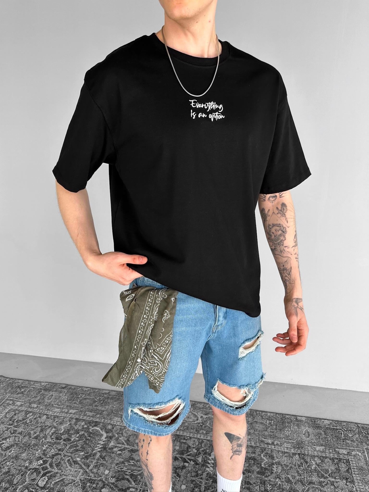 Oversize 'Everything İs An Option' Nakışlı T-Shirt Siyah