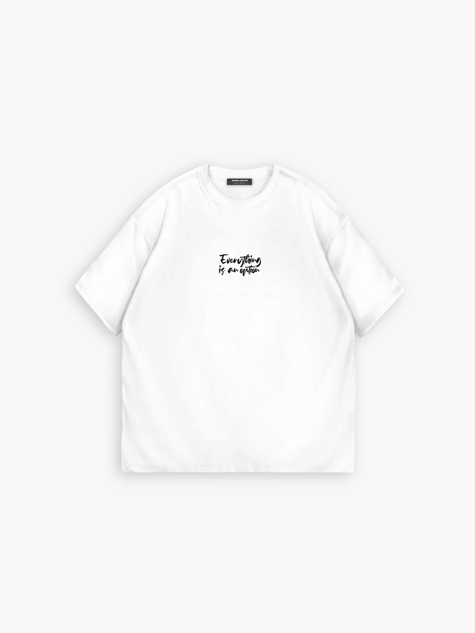 Oversize 'Everything İs An Option' Nakışlı T-Shirt Beyaz