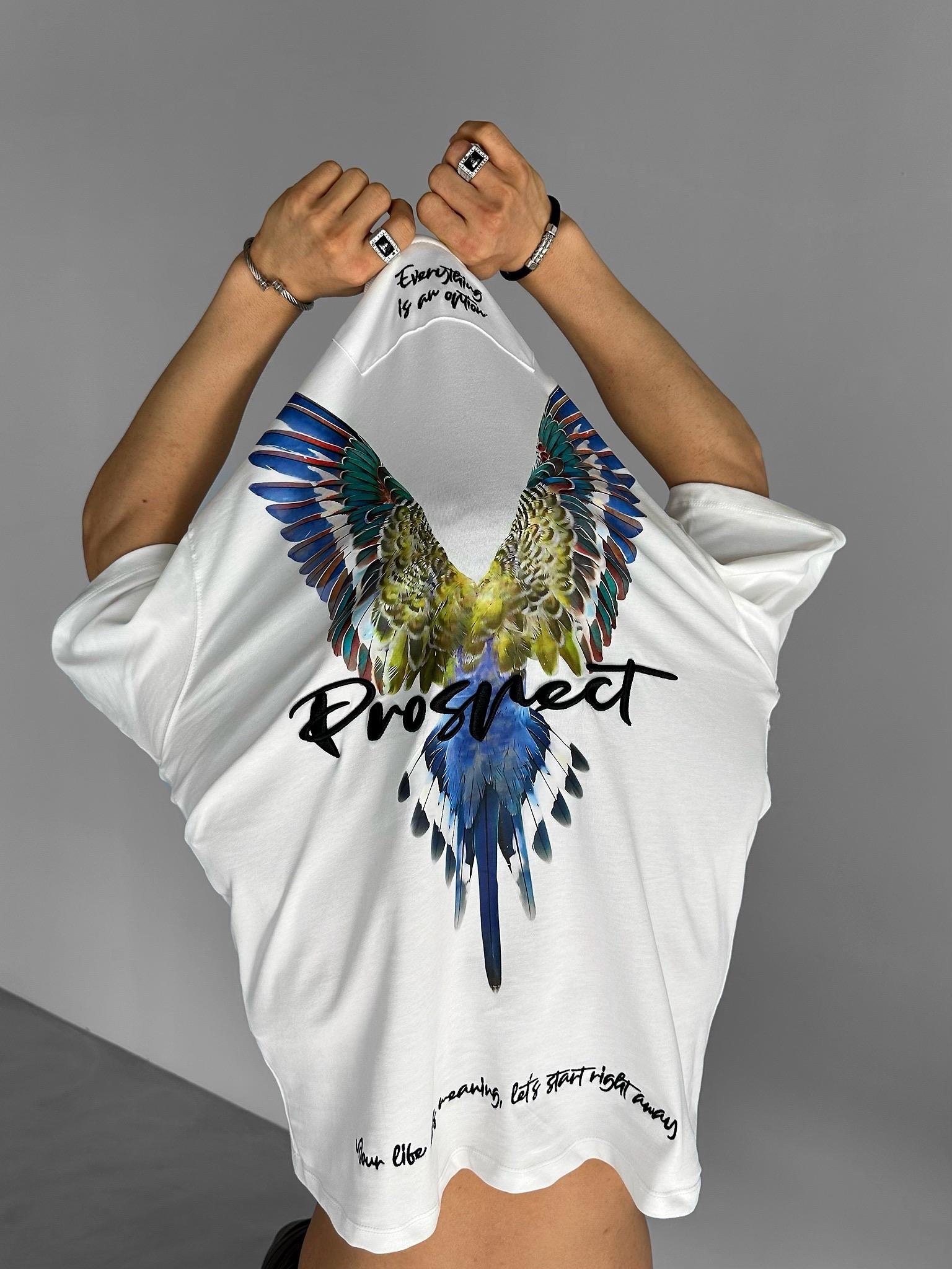 Oversize 'Everything İs An Option' Nakışlı T-Shirt Beyaz