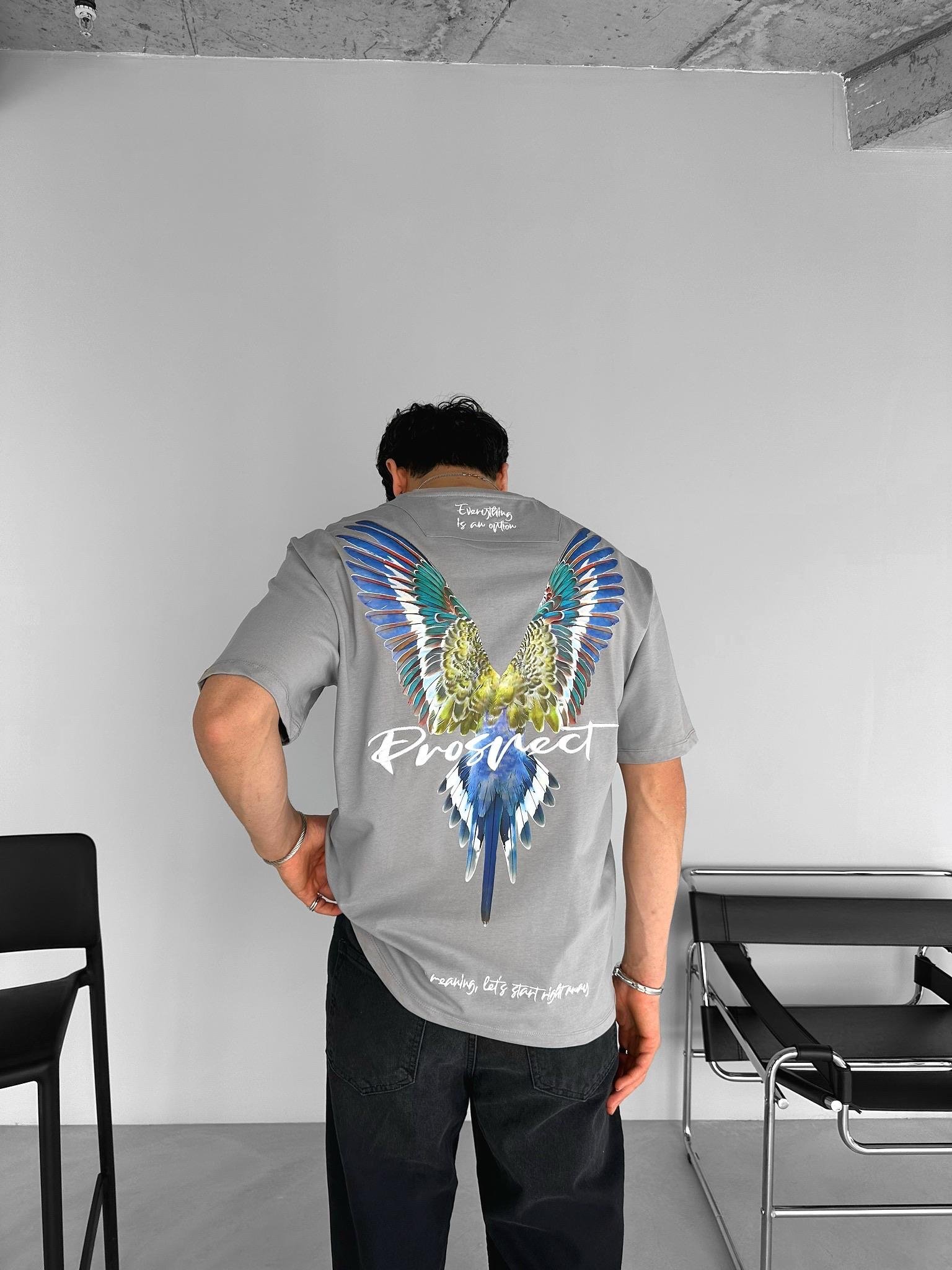 Oversize 'Everything İs An Option' Nakışlı T-Shirt Gri