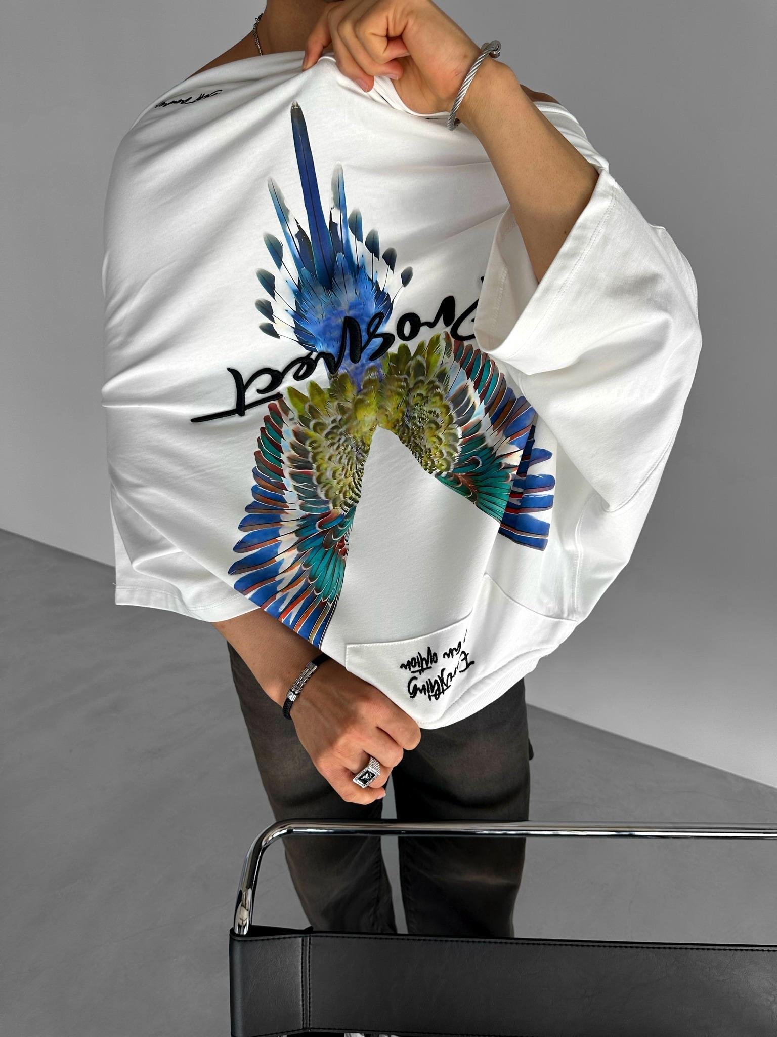 Oversize 'Everything İs An Option' Nakışlı T-Shirt Beyaz