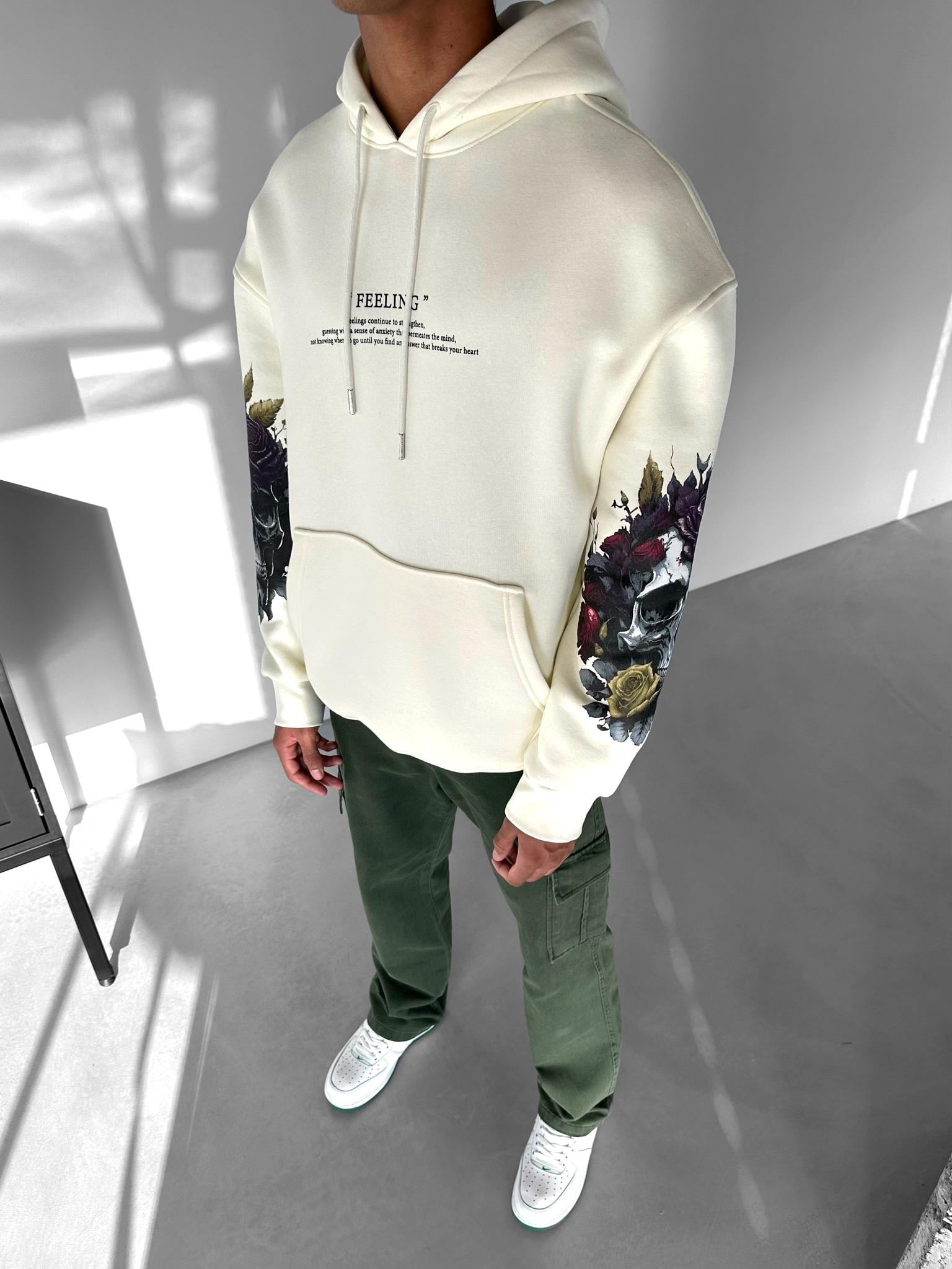 Oversize 'Feeling Skull' Baskılı Sweatshirt Bej