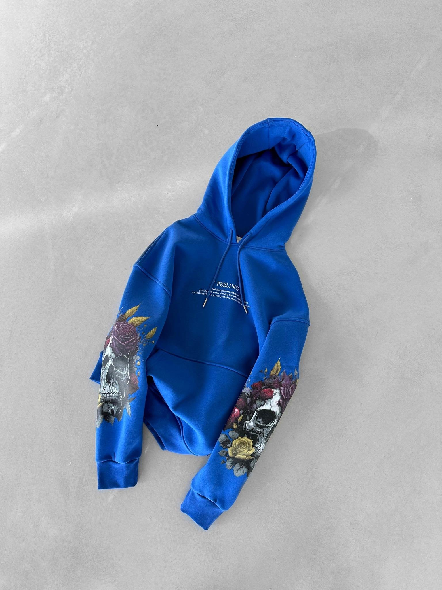 Oversize 'Feeling Skull' Baskılı Sweatshirt Mavi