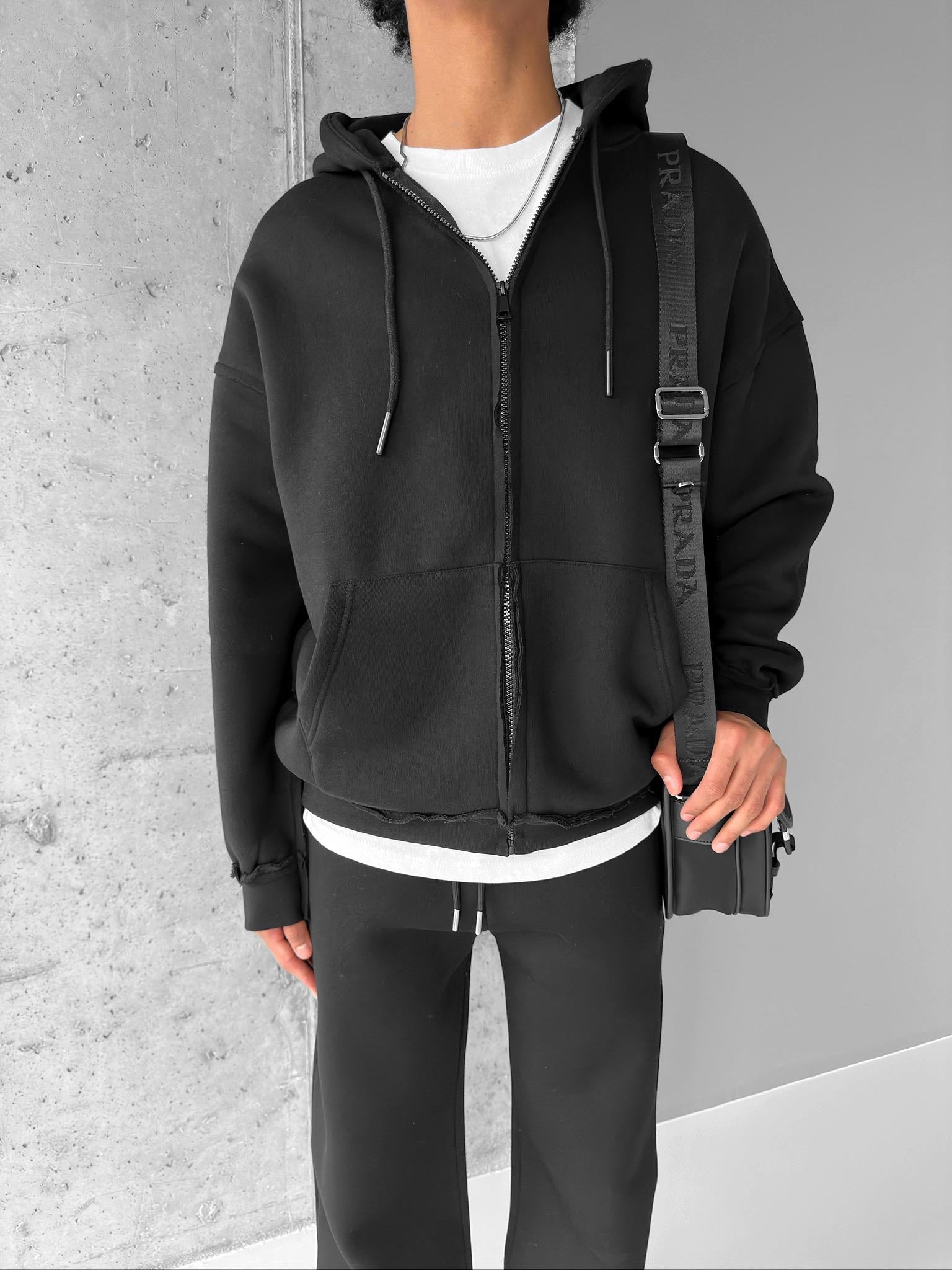 Oversize Fermuarlı Zip Hoodie Siyah