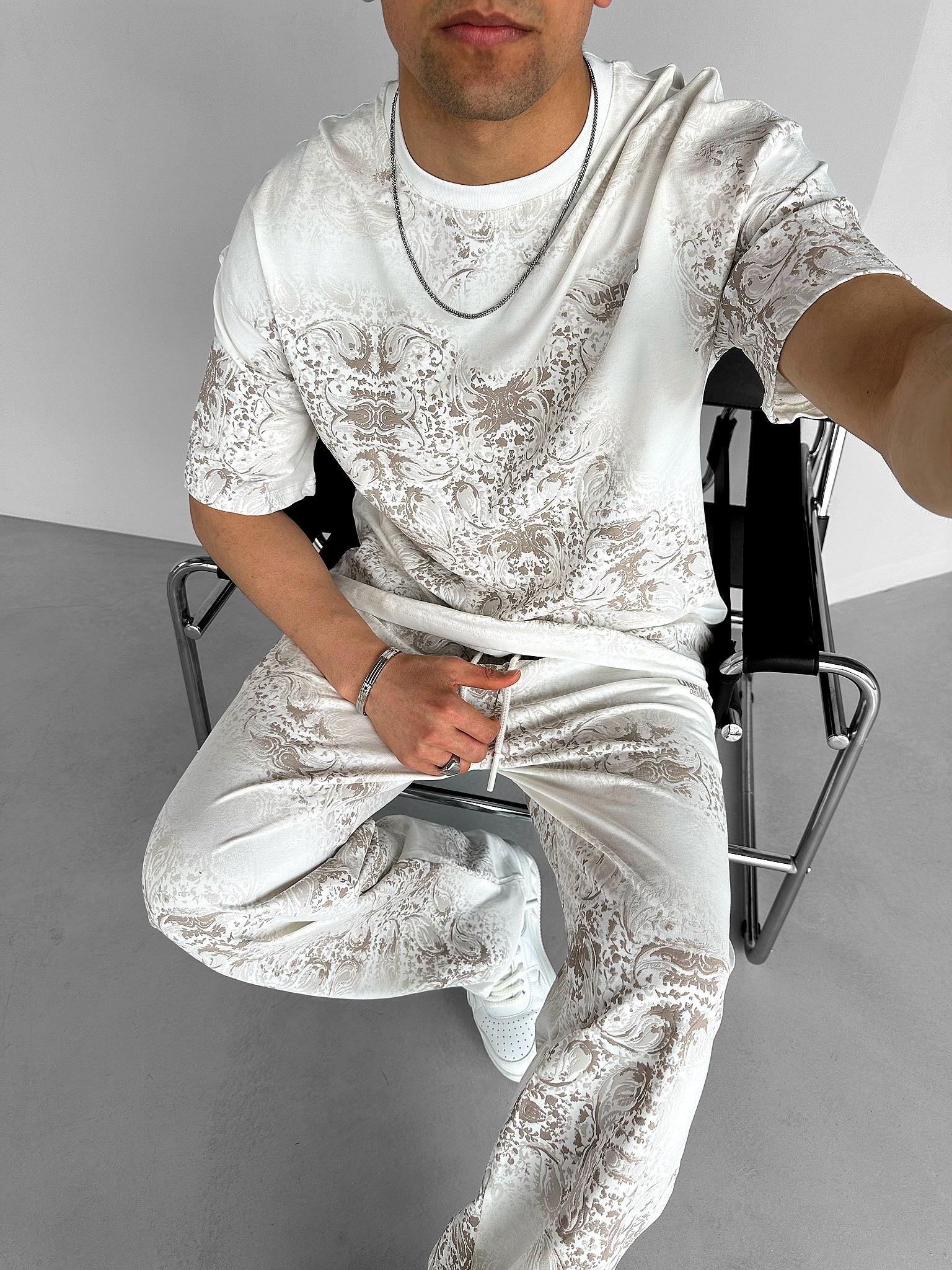 Oversize Fit Baskı Desenli Kısa Kol T-Shirt Ekru