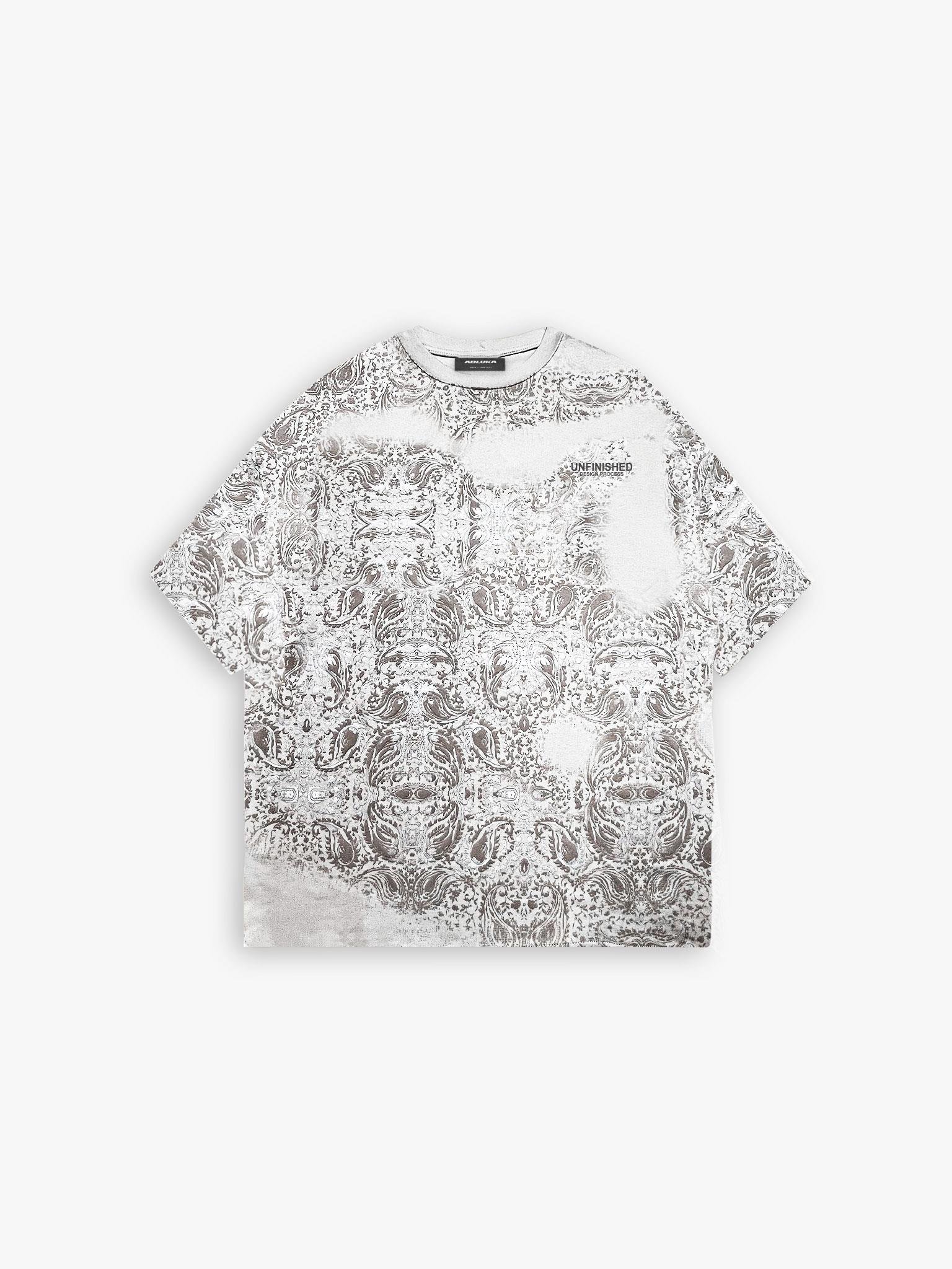 Oversize Fit Baskı Desenli Kısa Kol T-Shirt Ekru