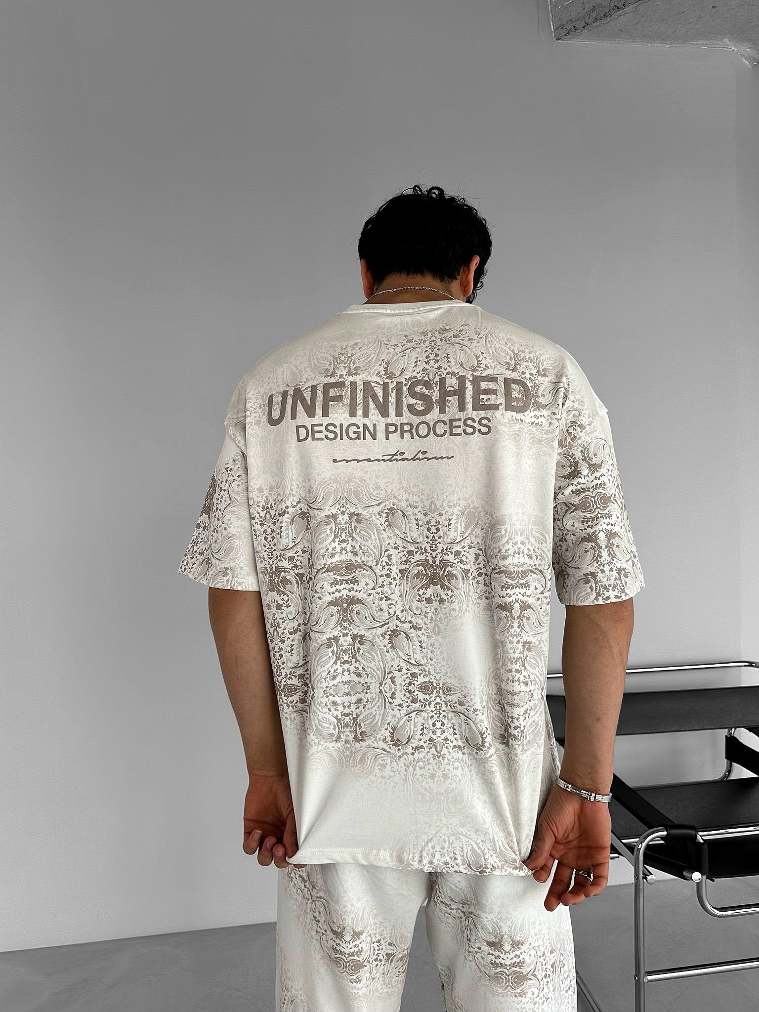 Oversize Fit Baskı Desenli Kısa Kol T-Shirt Ekru