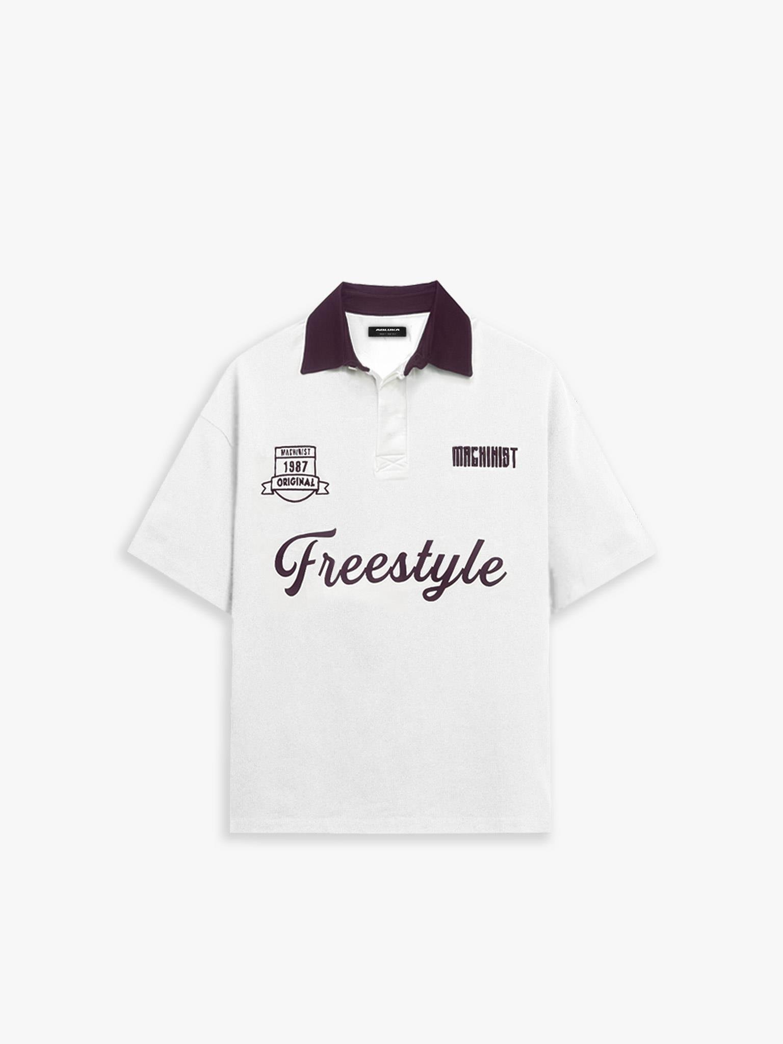Oversize Fit Polo Yaka Nakışlı T-Shirt Ekru