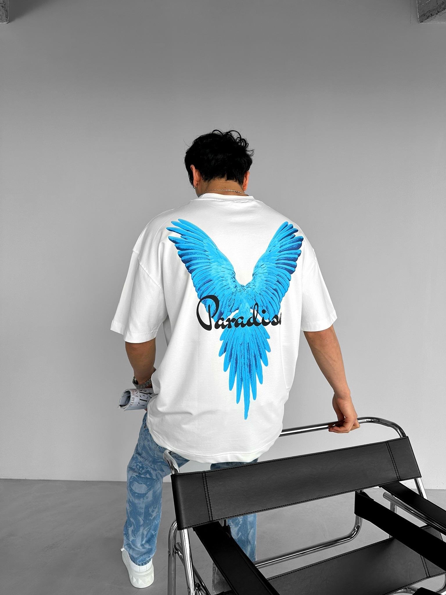 Oversize Fit Slogan Baskılı T-Shirt Beyaz