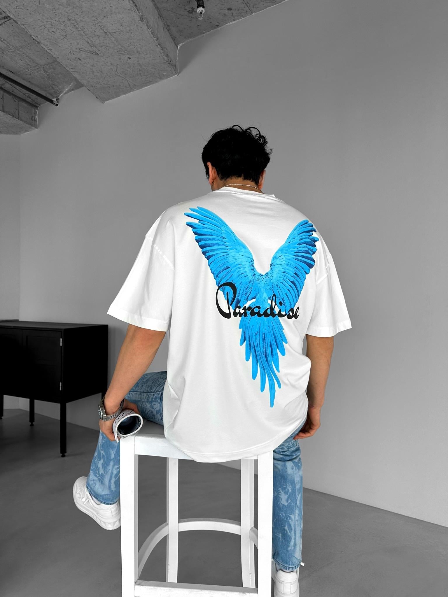 Oversize Fit Slogan Baskılı T-Shirt Beyaz