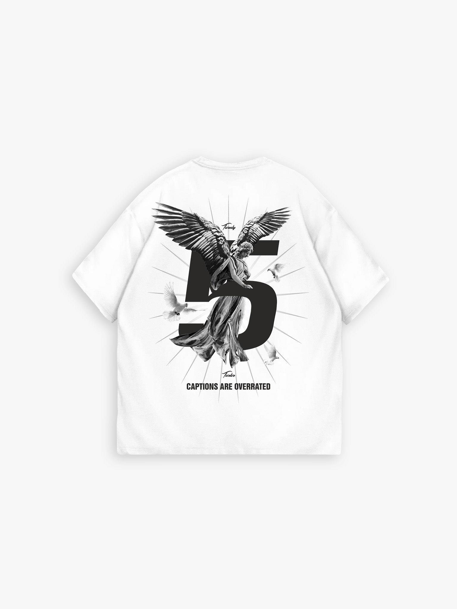 Oversize Five Angle Kabartma Baskılı T-Shirt Beyaz