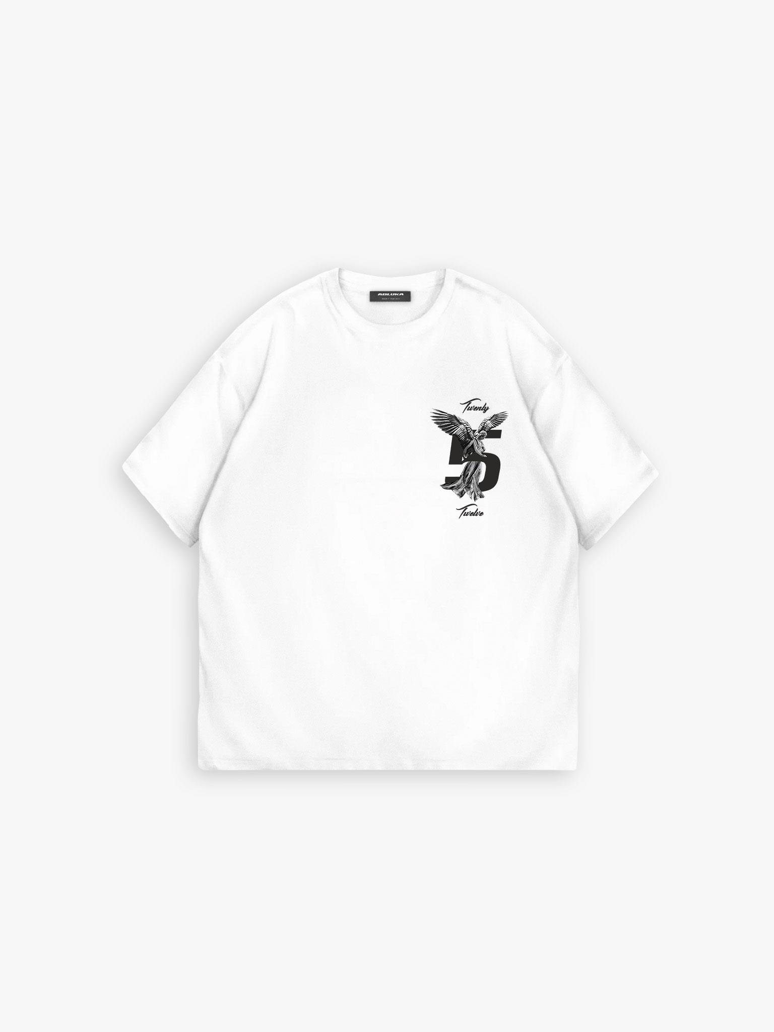 Oversize Five Angle Kabartma Baskılı T-Shirt Beyaz