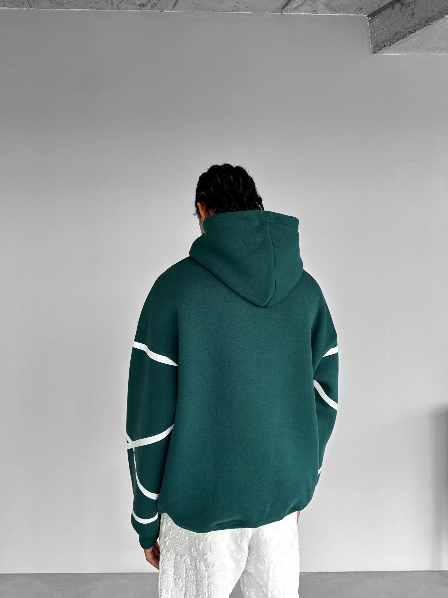 Oversize Geometrik Desenli Hoodie Yeşil