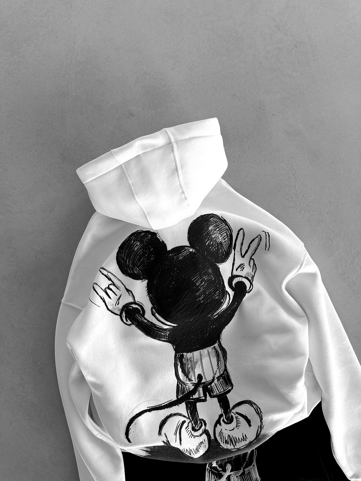Oversize Mouse Baskılı Hoodie Siyah