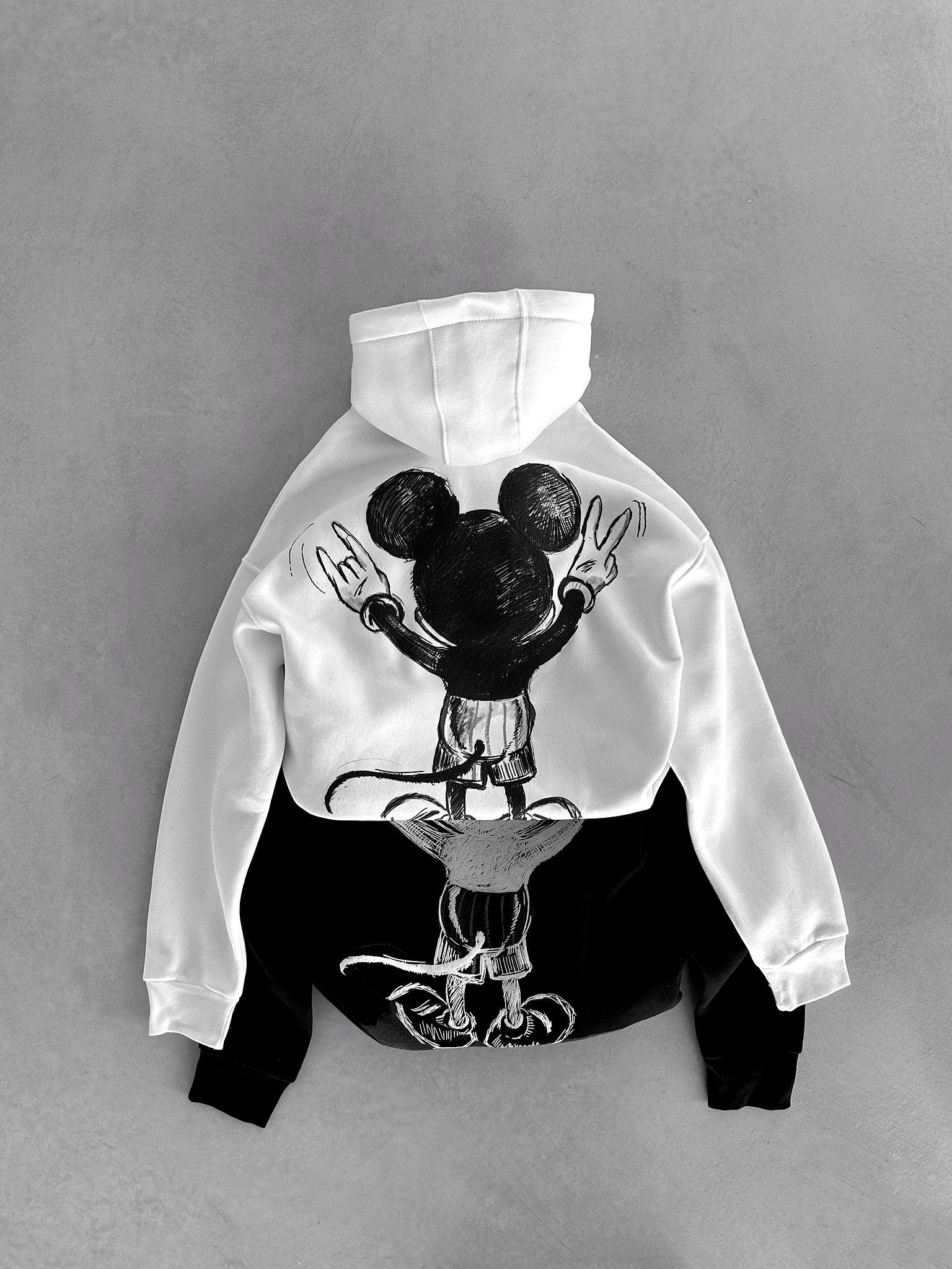Oversize Mouse Baskılı Hoodie Siyah
