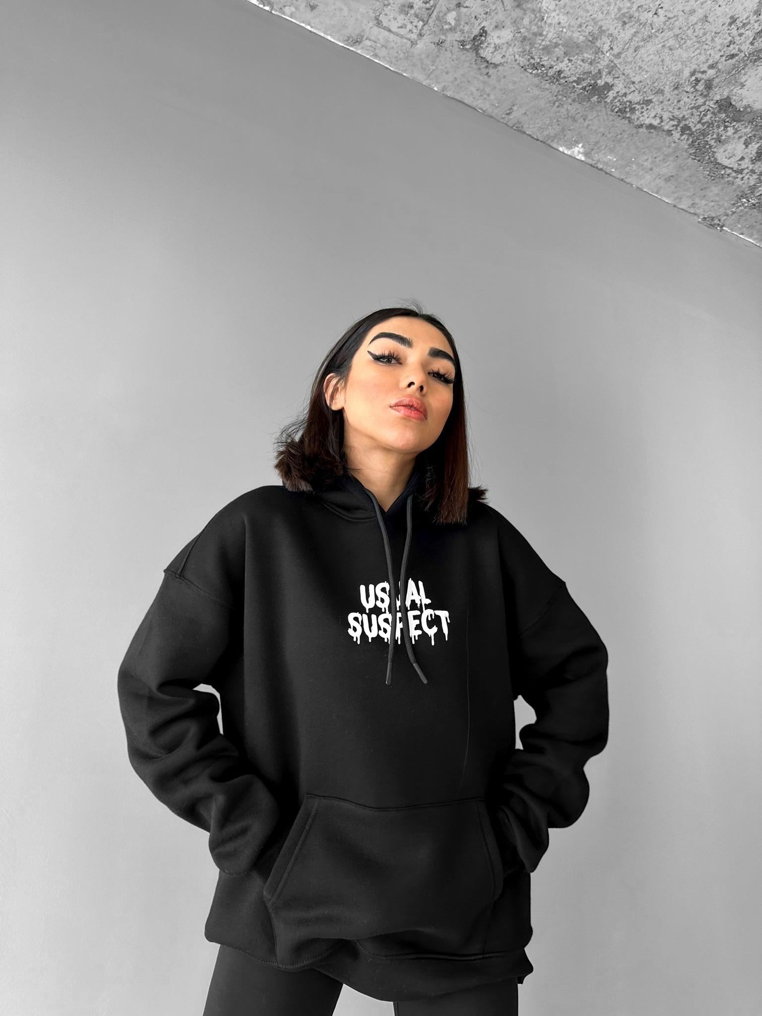 Oversize Mouse Baskılı Hoodie Siyah