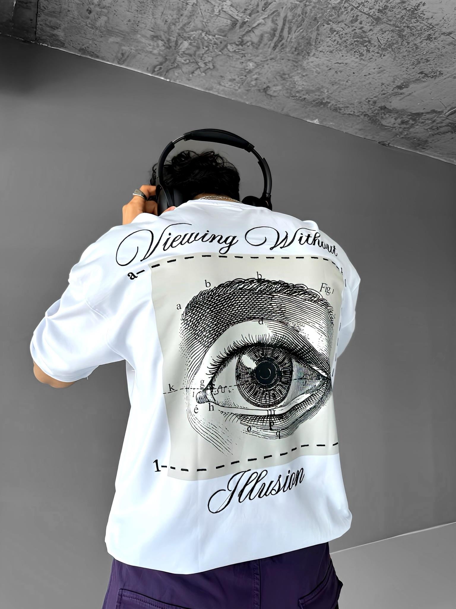 Oversize Nakışlı Slogan İşlemeli Tasarım T-Shirt Beyaz