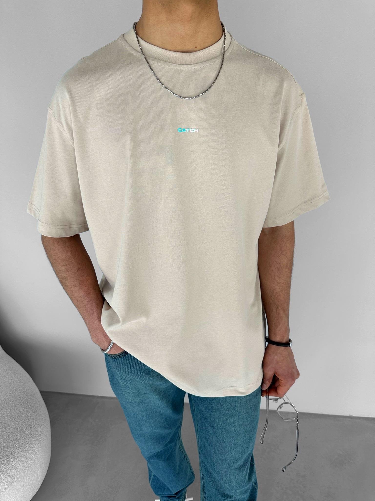 Oversize Neon Kabartma Baskı Dokulu T-Shirt Bej