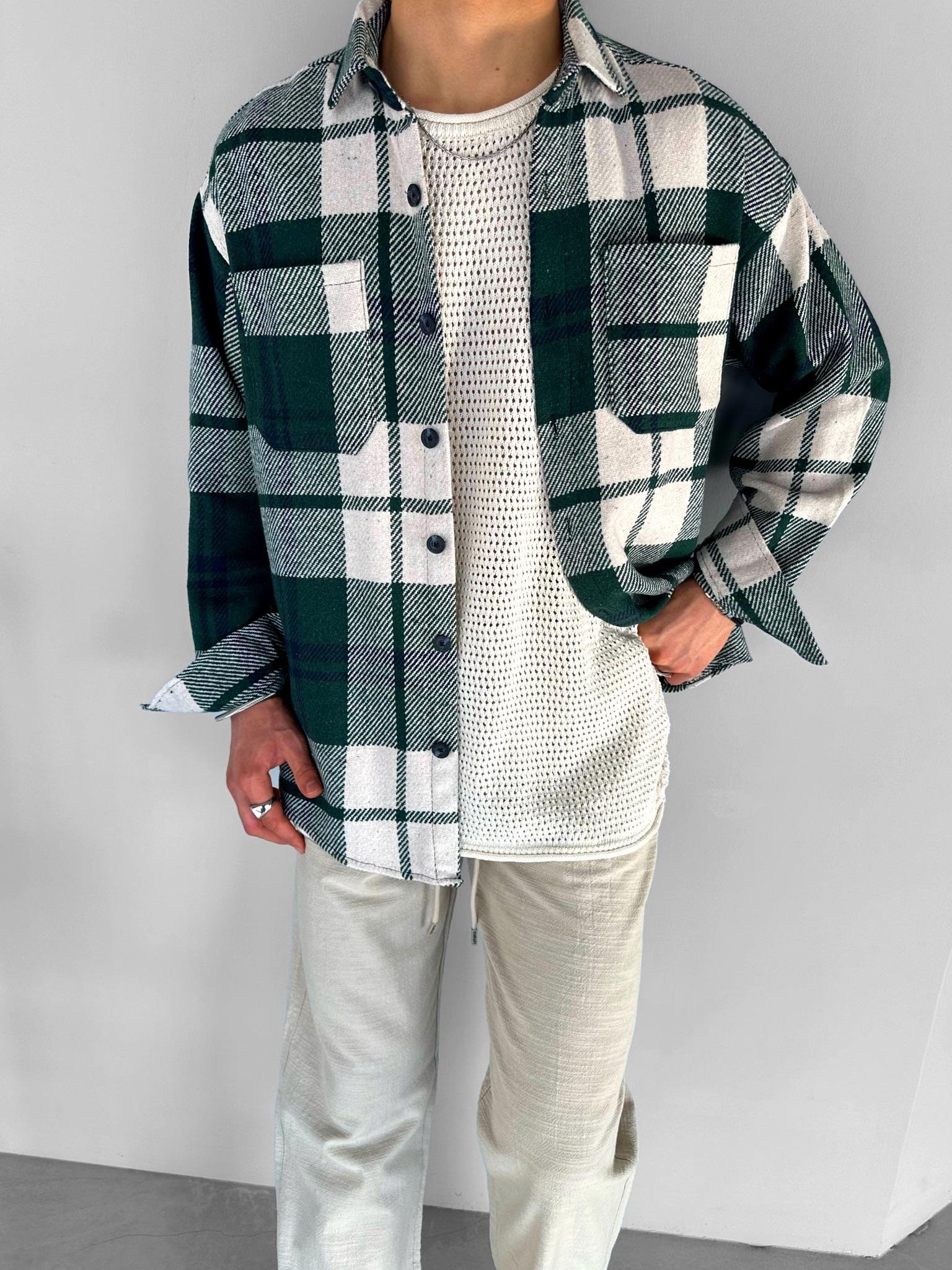 Oversize Oduncu Gömlek Haki Yeşil