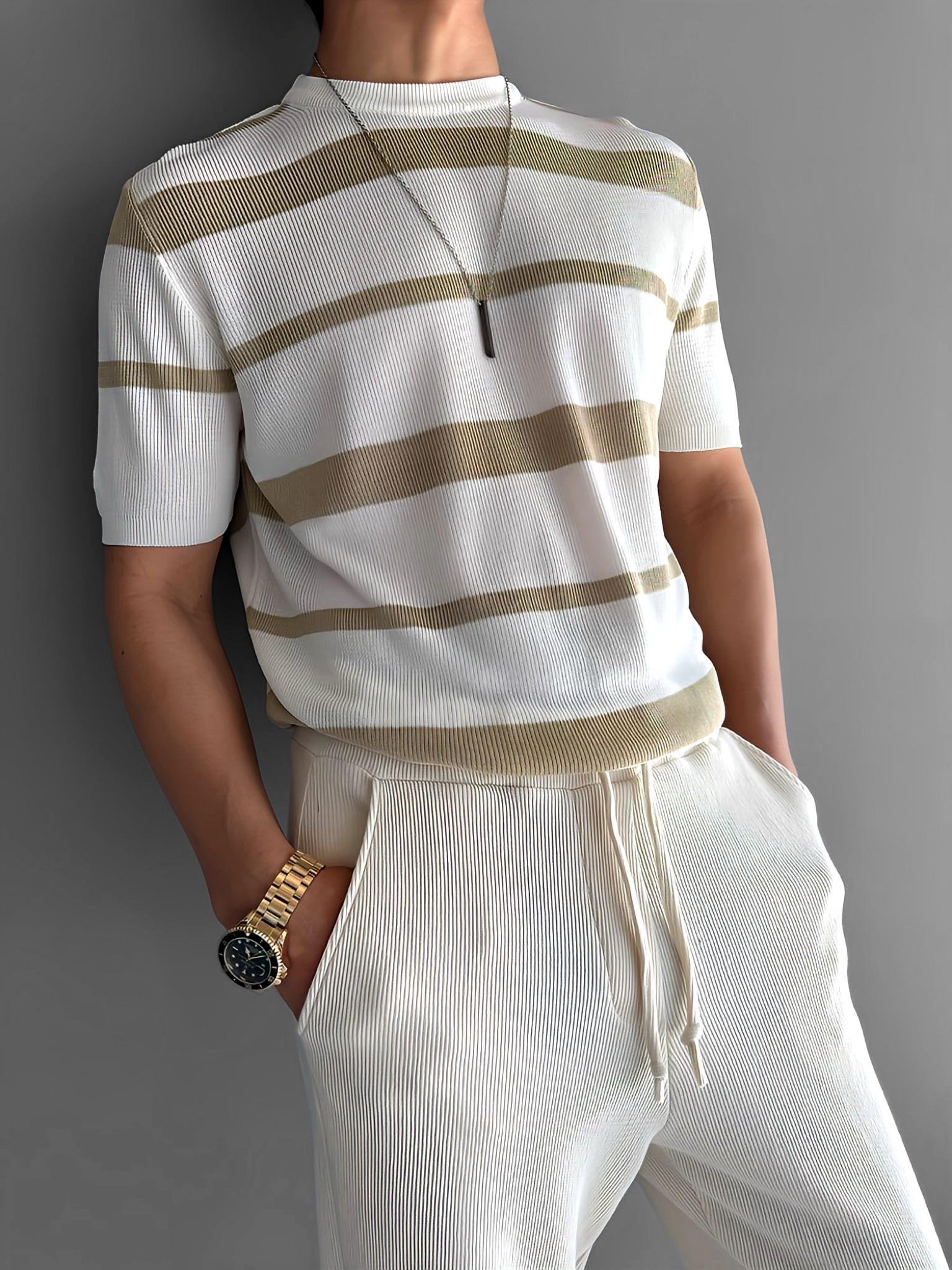 Oversize Örme T-Shirt Bej