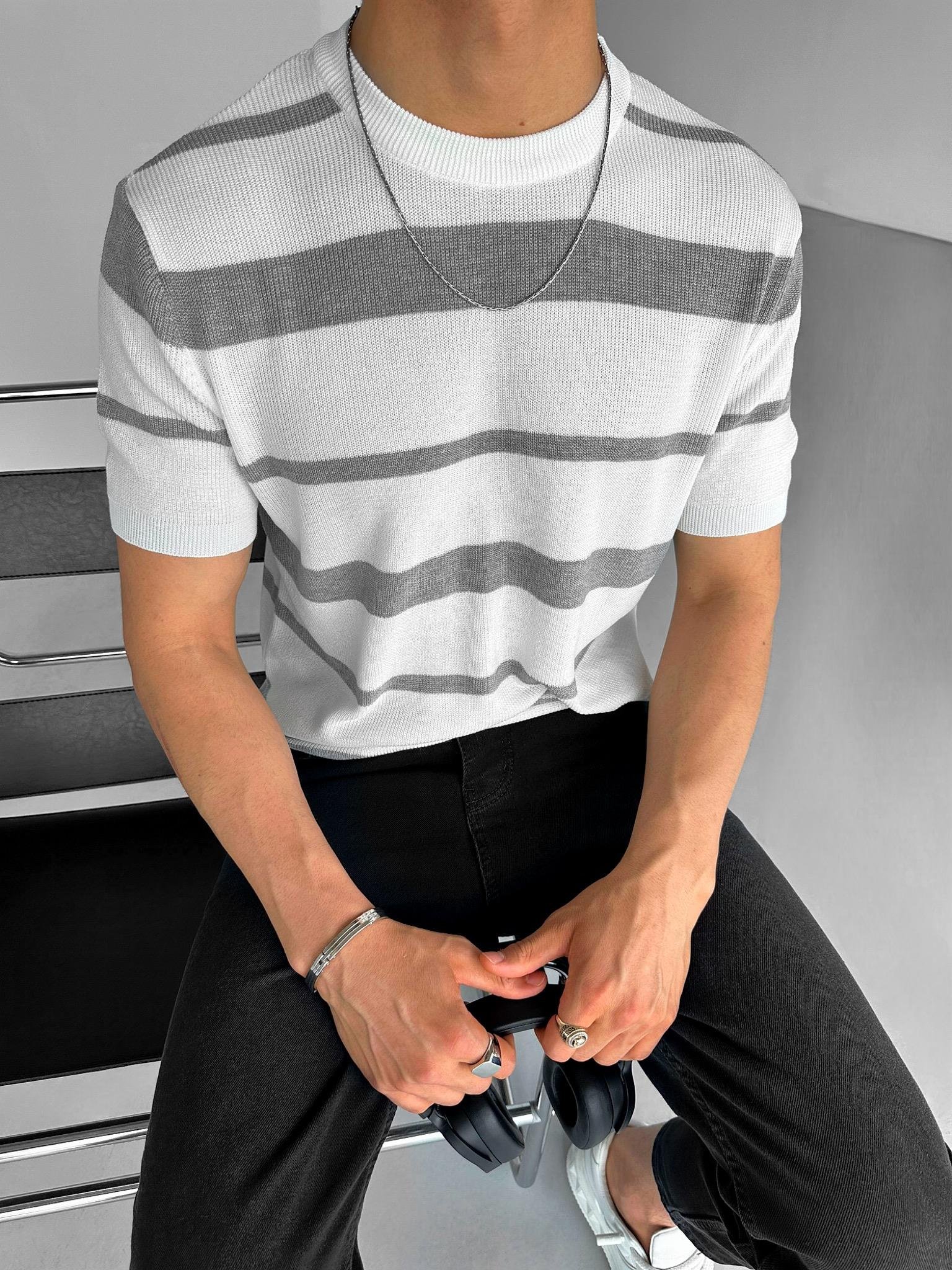Oversize Örme T-Shirt Gri
