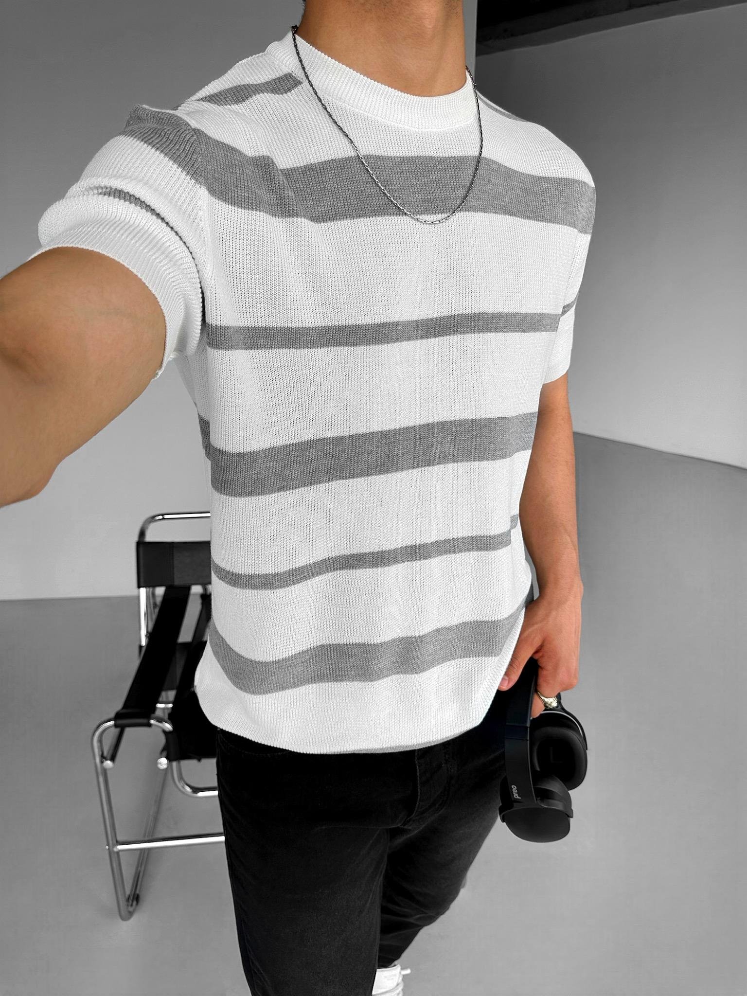 Oversize Örme T-Shirt Gri