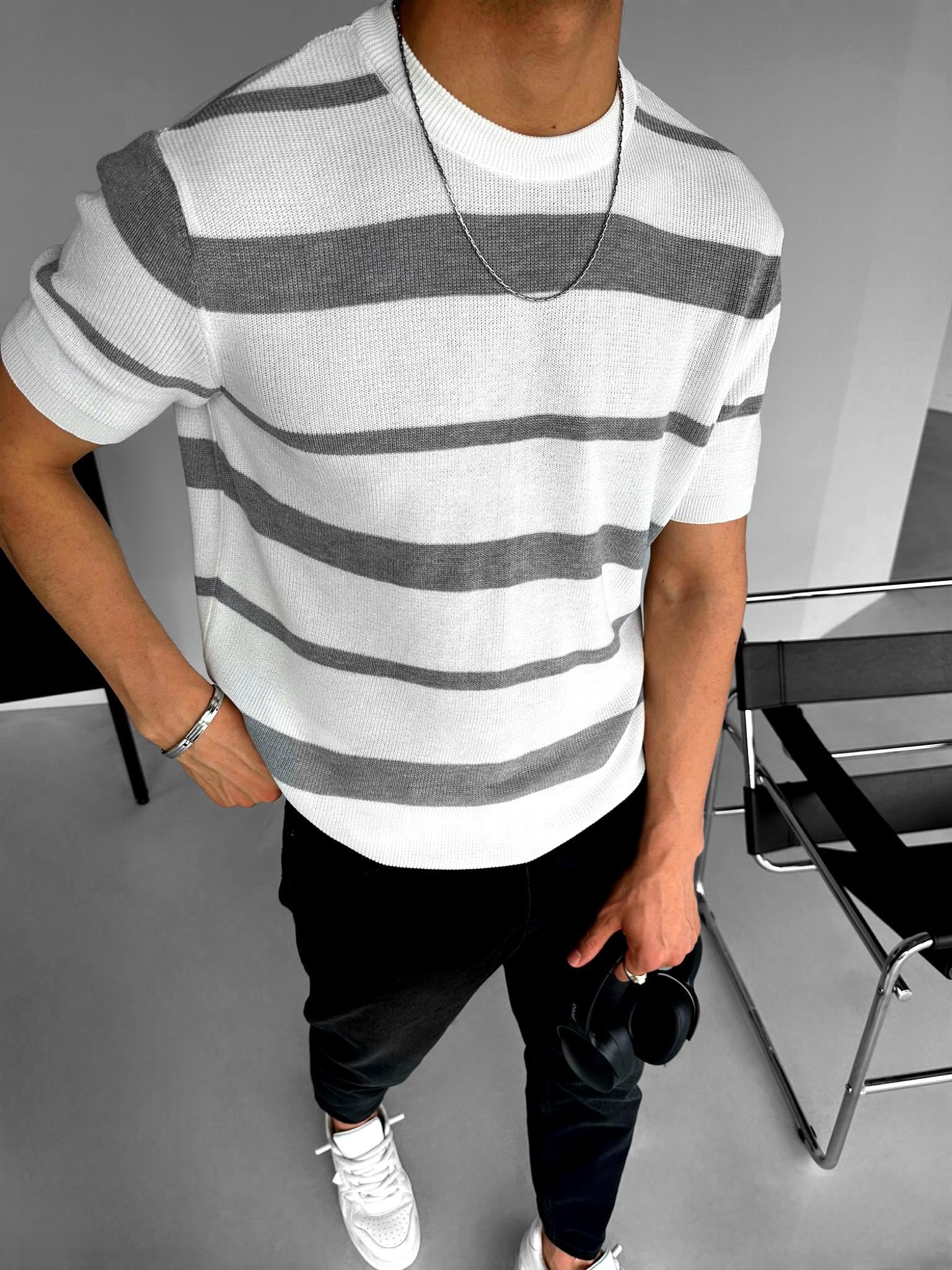 Oversize Örme T-Shirt Gri