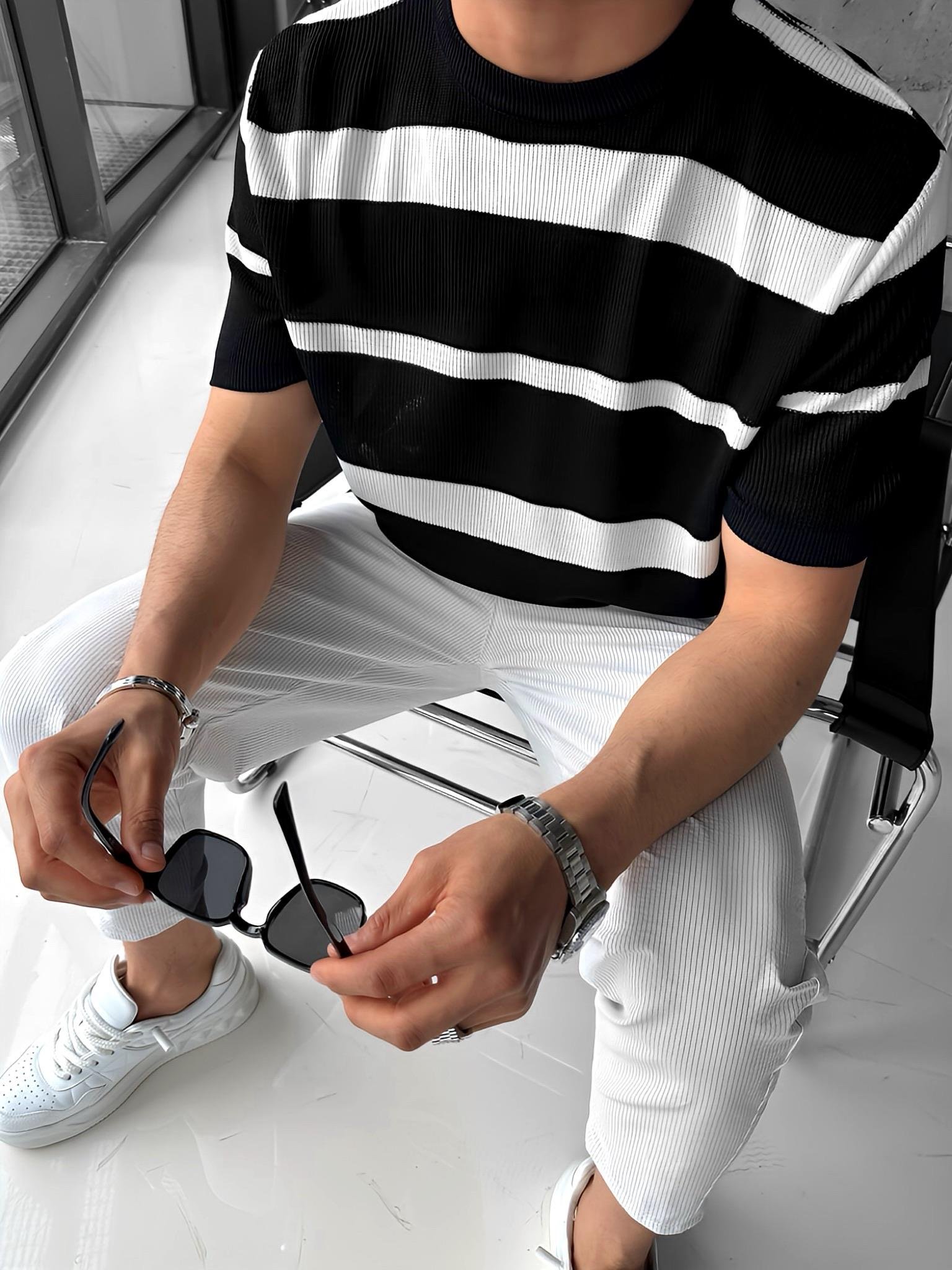 Oversize Örme T-Shirt Siyah