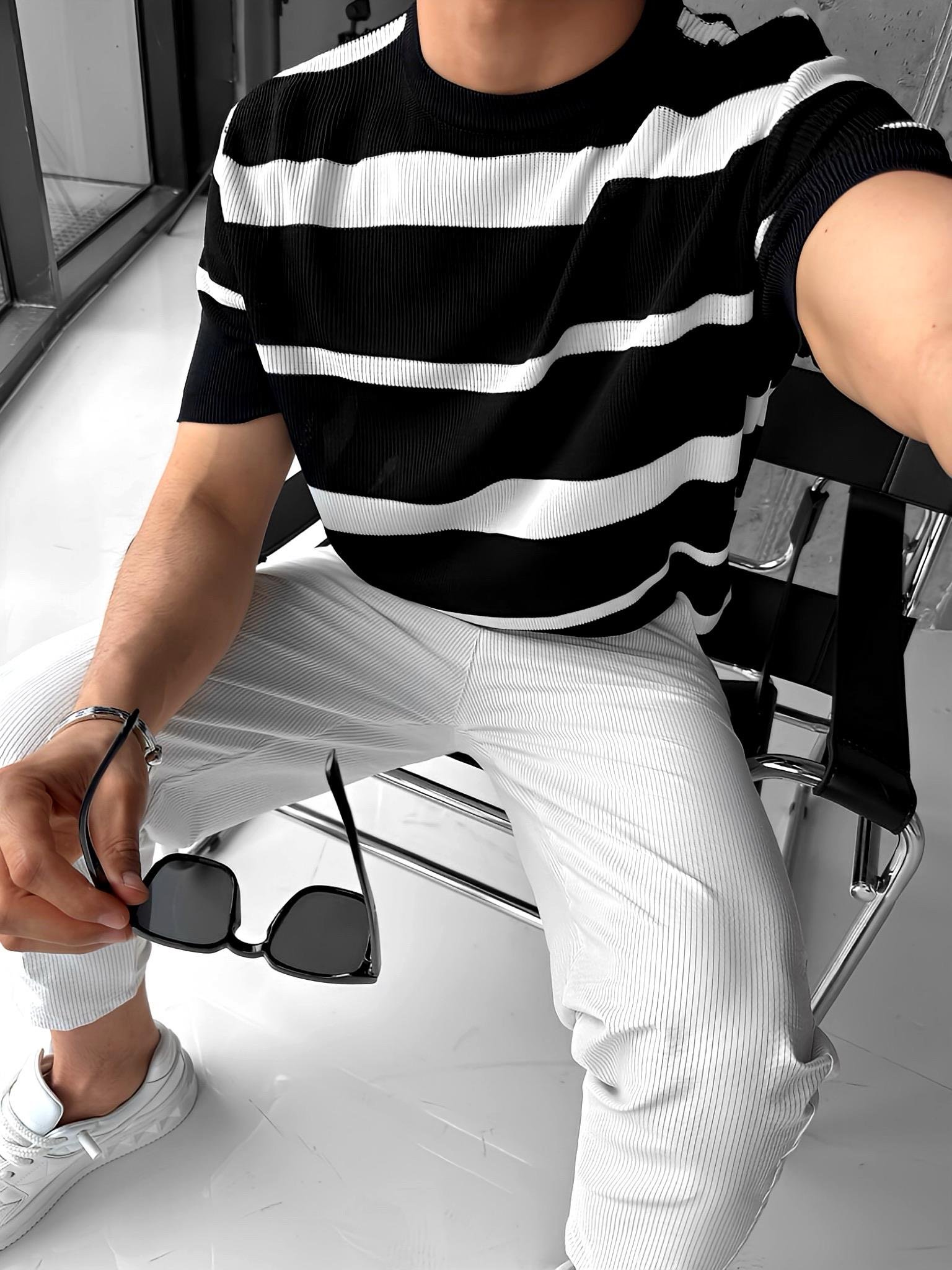 Oversize Örme T-Shirt Siyah