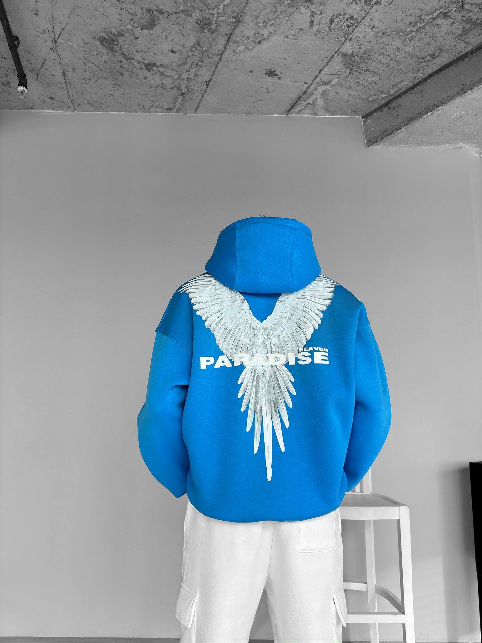 Oversize Paradise Baskılı Hoodie Mavi