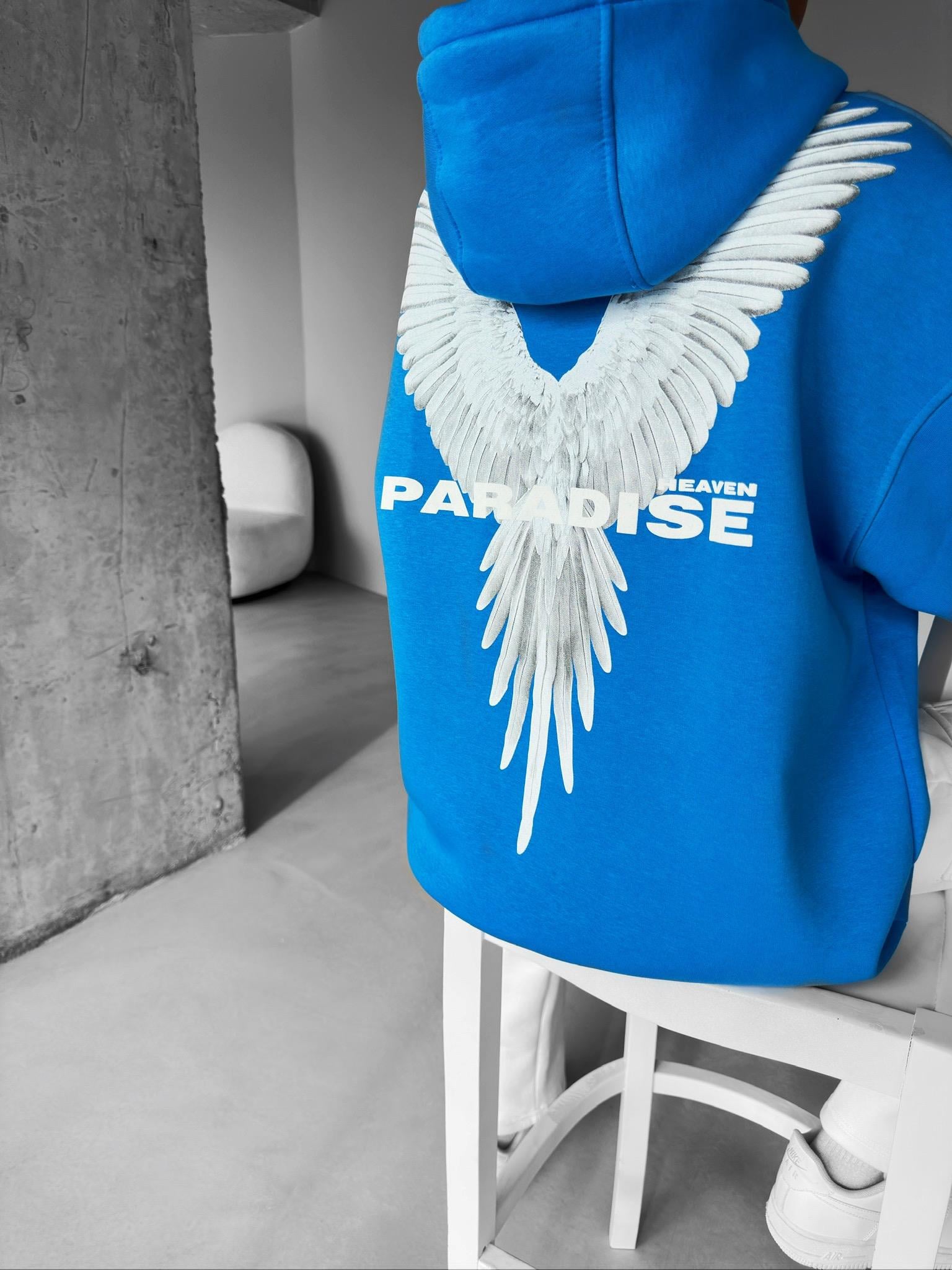 Oversize Paradise Baskılı Hoodie Mavi